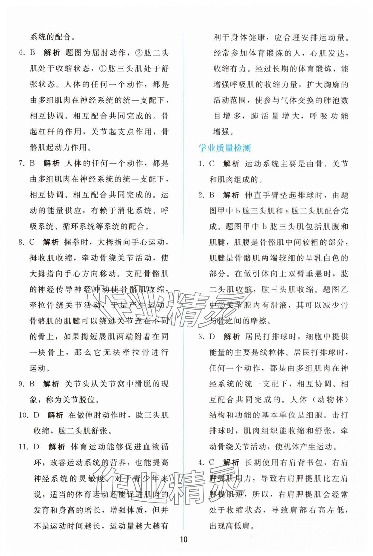 2025年同步轻松练习八年级生物上册人教版精编版 参考答案第9页