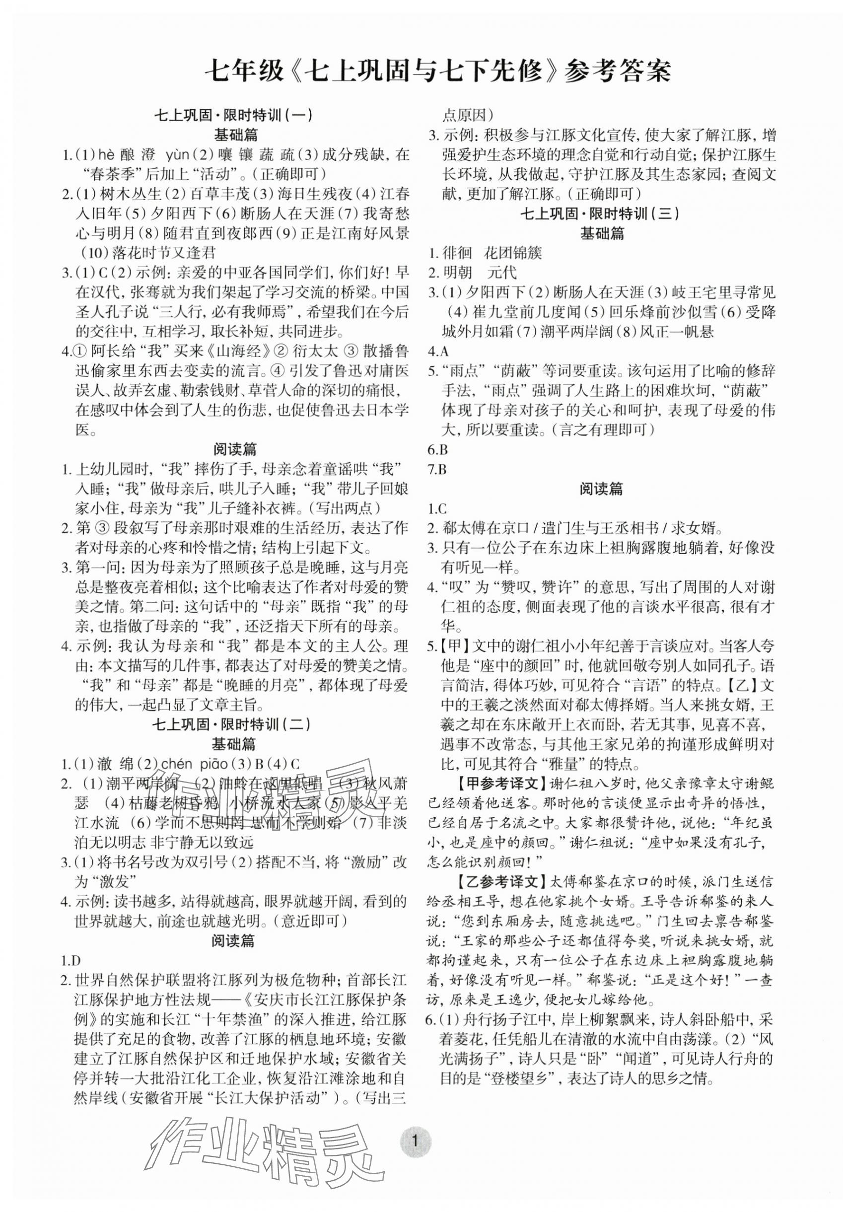 2025年智慧語(yǔ)文讀練測(cè)寒假作業(yè)七年級(jí)語(yǔ)文 第1頁(yè)