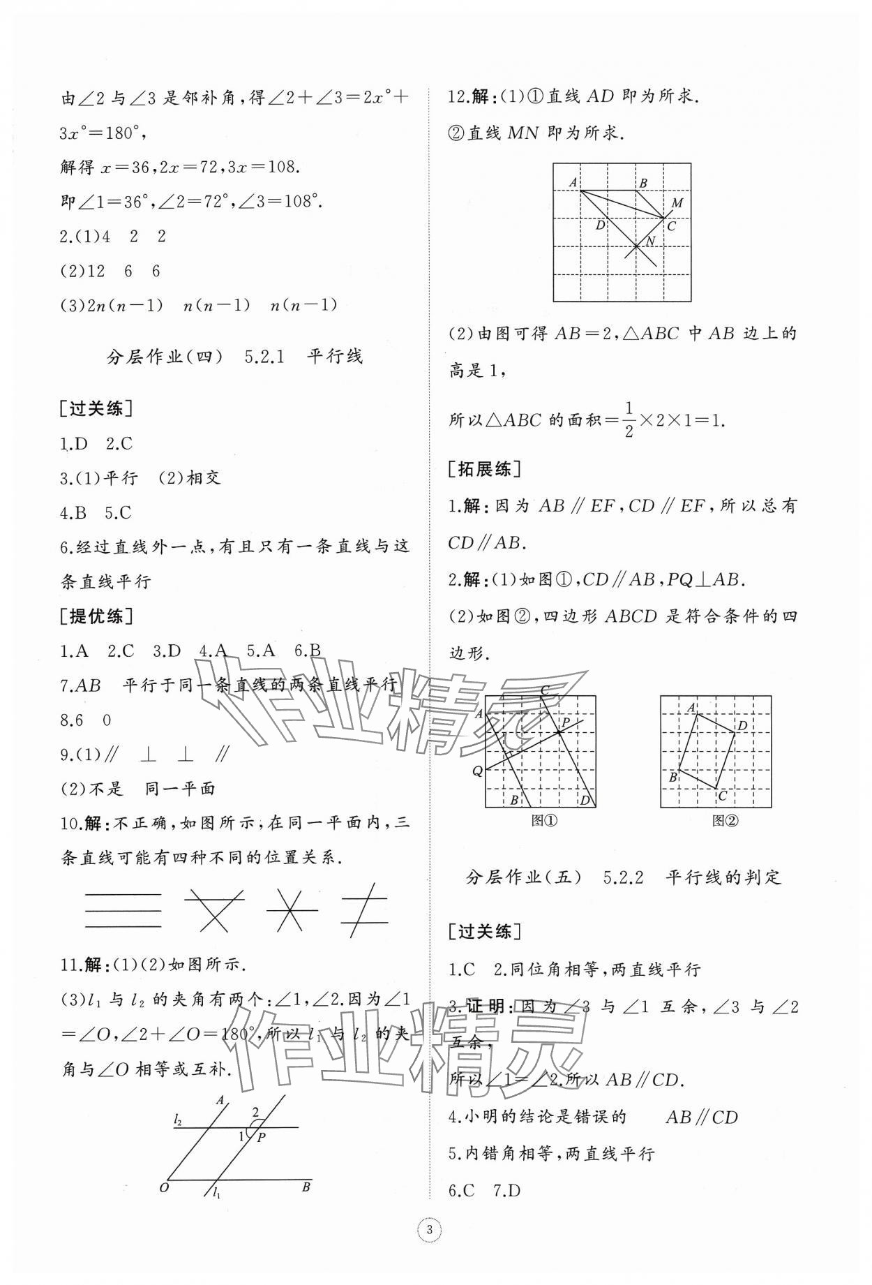 2024年同步练习册智慧作业七年级数学下册人教版 参考答案第3页