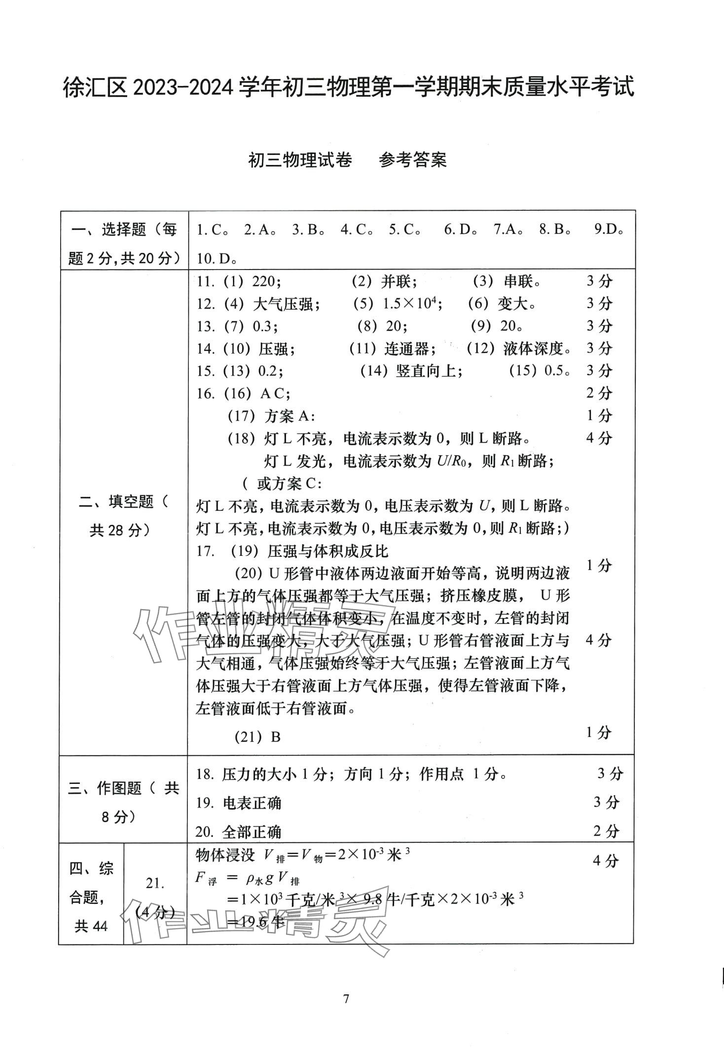 2024年初三年級試卷匯編物理上海專版 第7頁