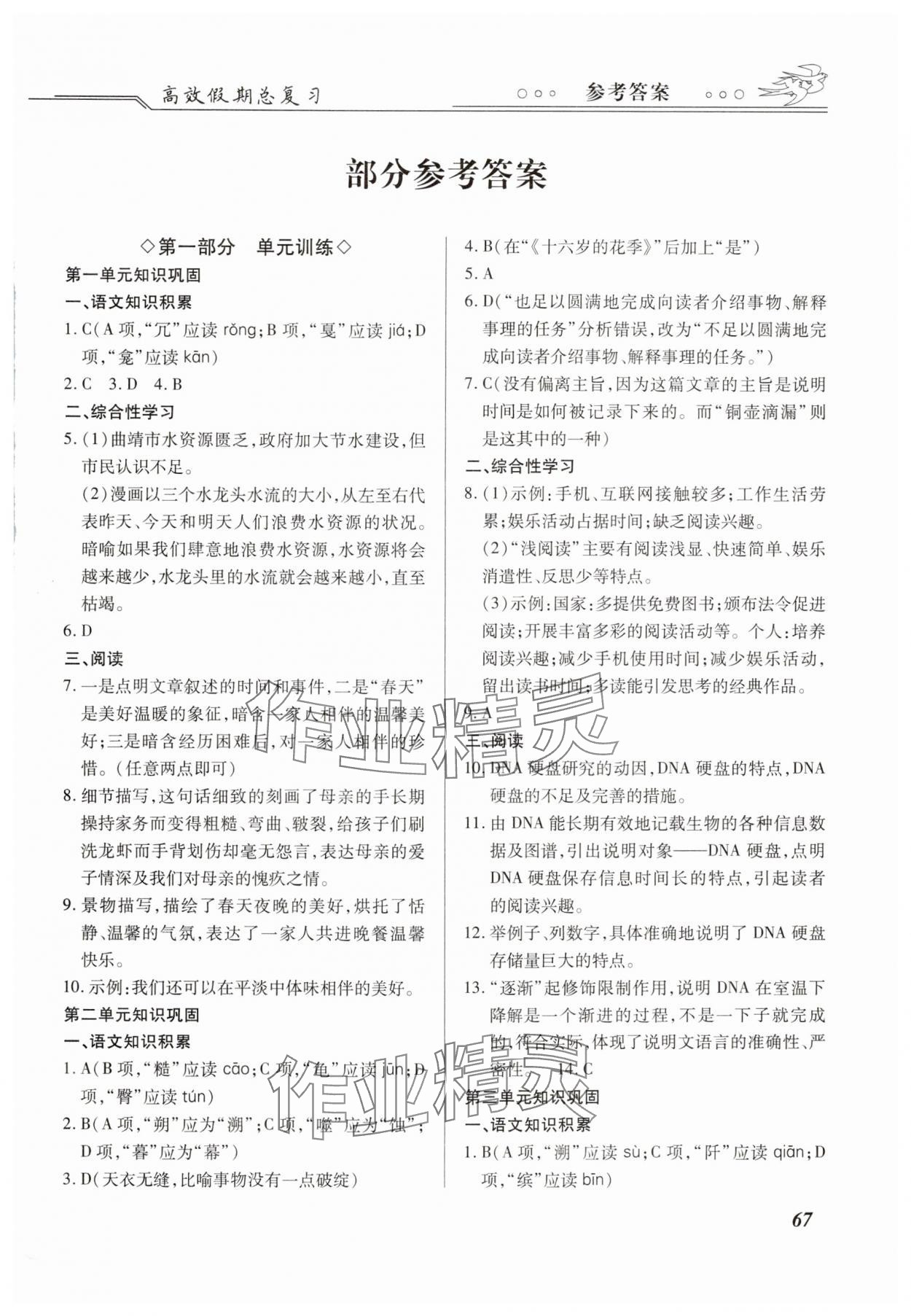 2025年倍优高效假期总复习八年级语文 第1页