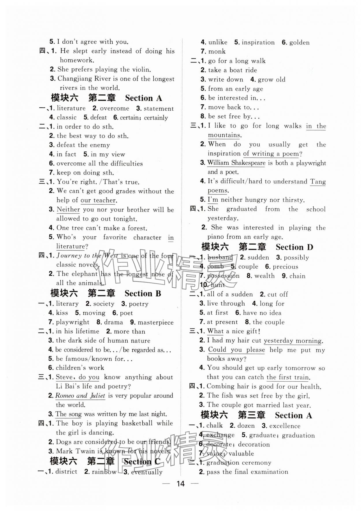 2024年陽光同學(xué)分層設(shè)計(jì)九年級(jí)英語全一冊(cè)人教版福建專版 參考答案第14頁