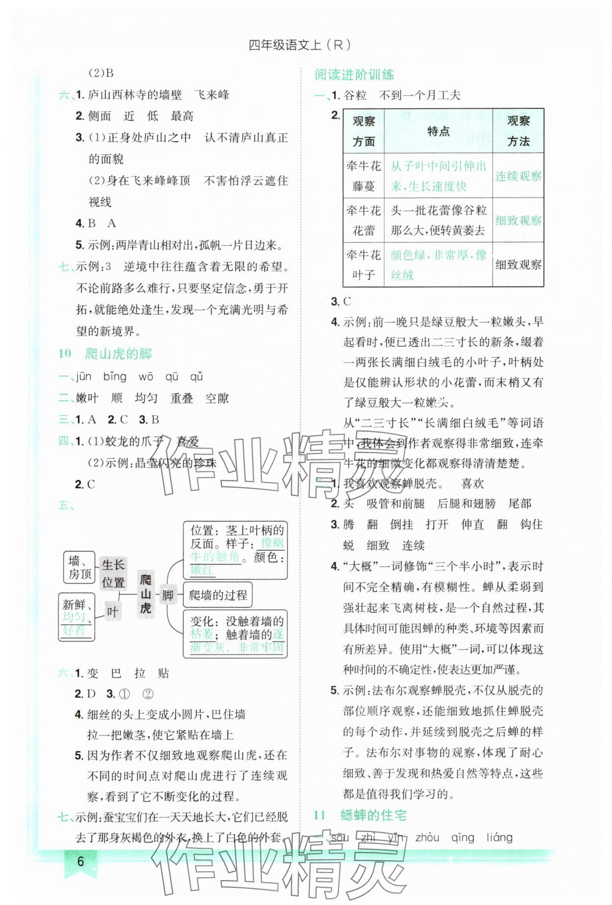 2024年黃岡小狀元作業(yè)本四年級語文上冊人教版 參考答案第6頁