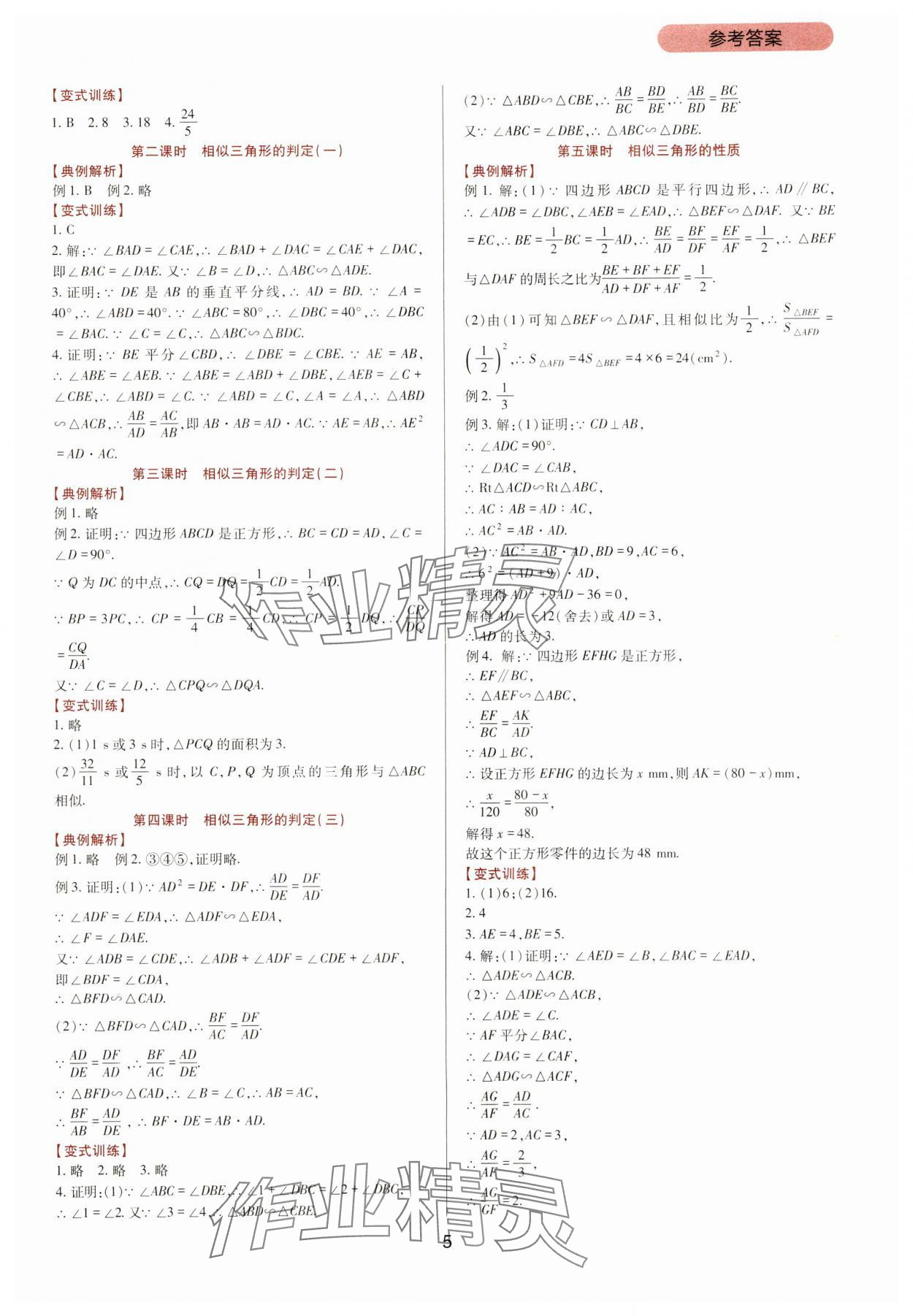 2023年新课程实践与探究丛书九年级数学上册北师大版 参考答案第5页