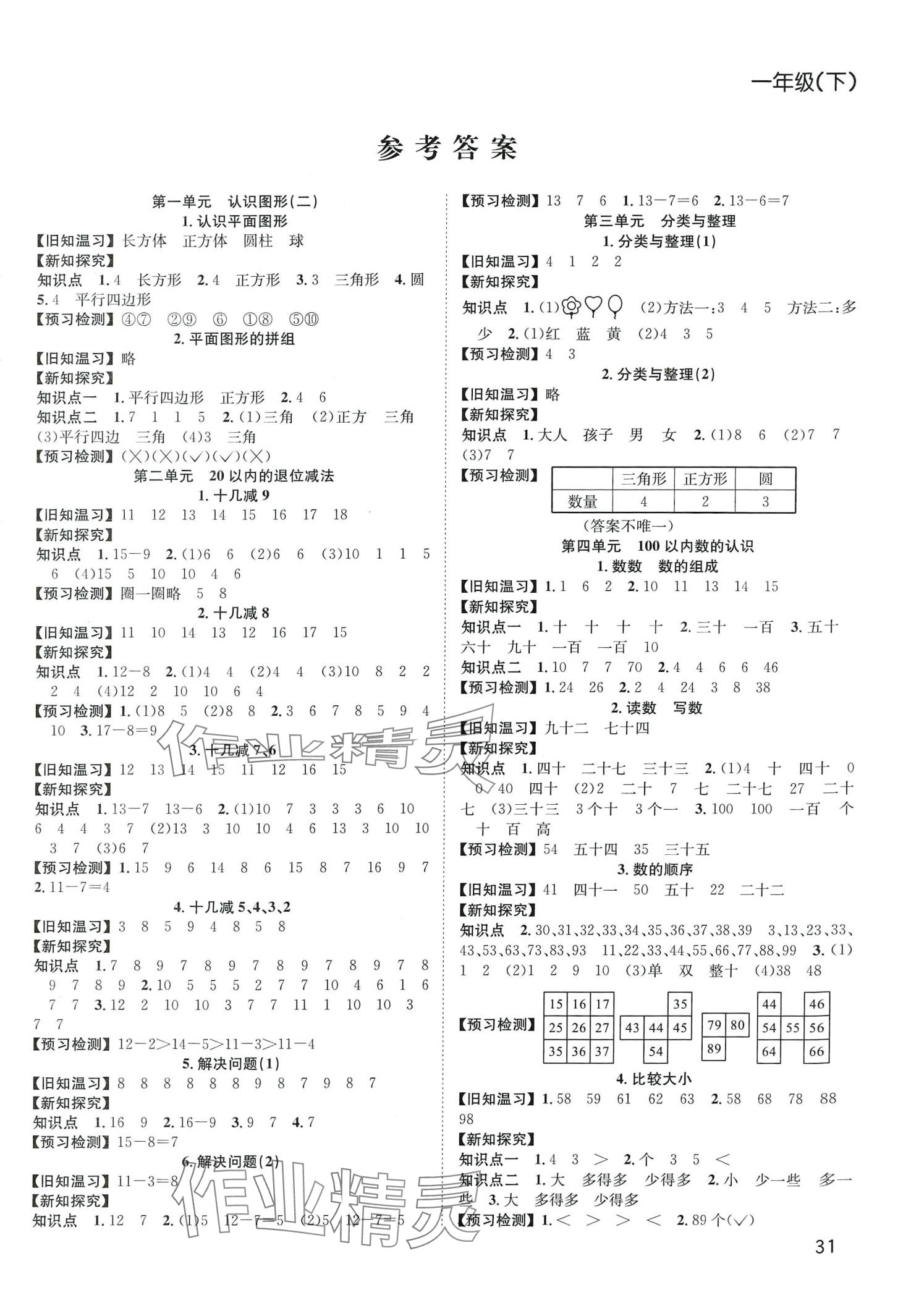 2024年阳光课堂课时作业一年级数学下册人教版 第1页