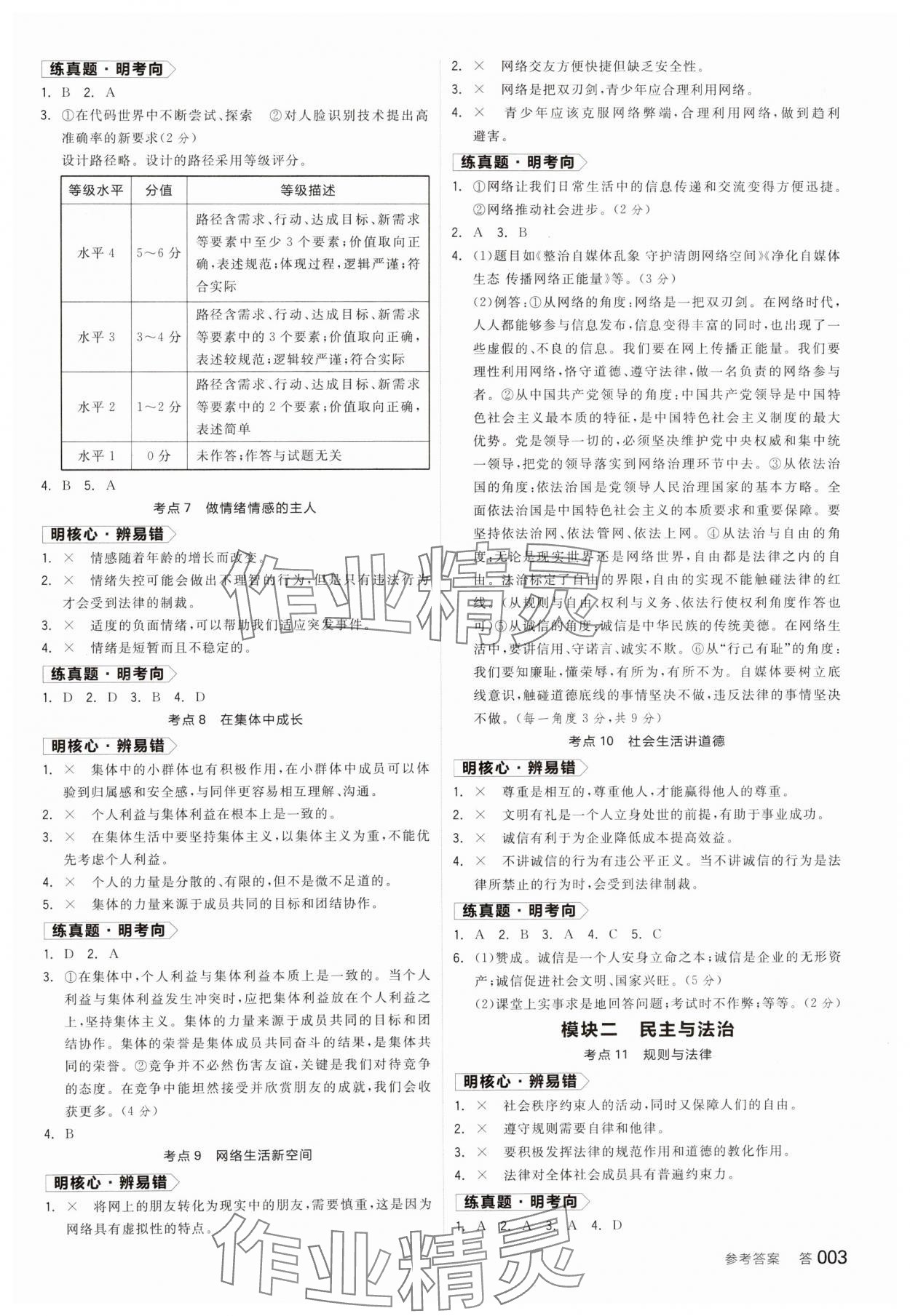 2025年全品中考復(fù)習(xí)方案道德與法治江西專版 參考答案第2頁