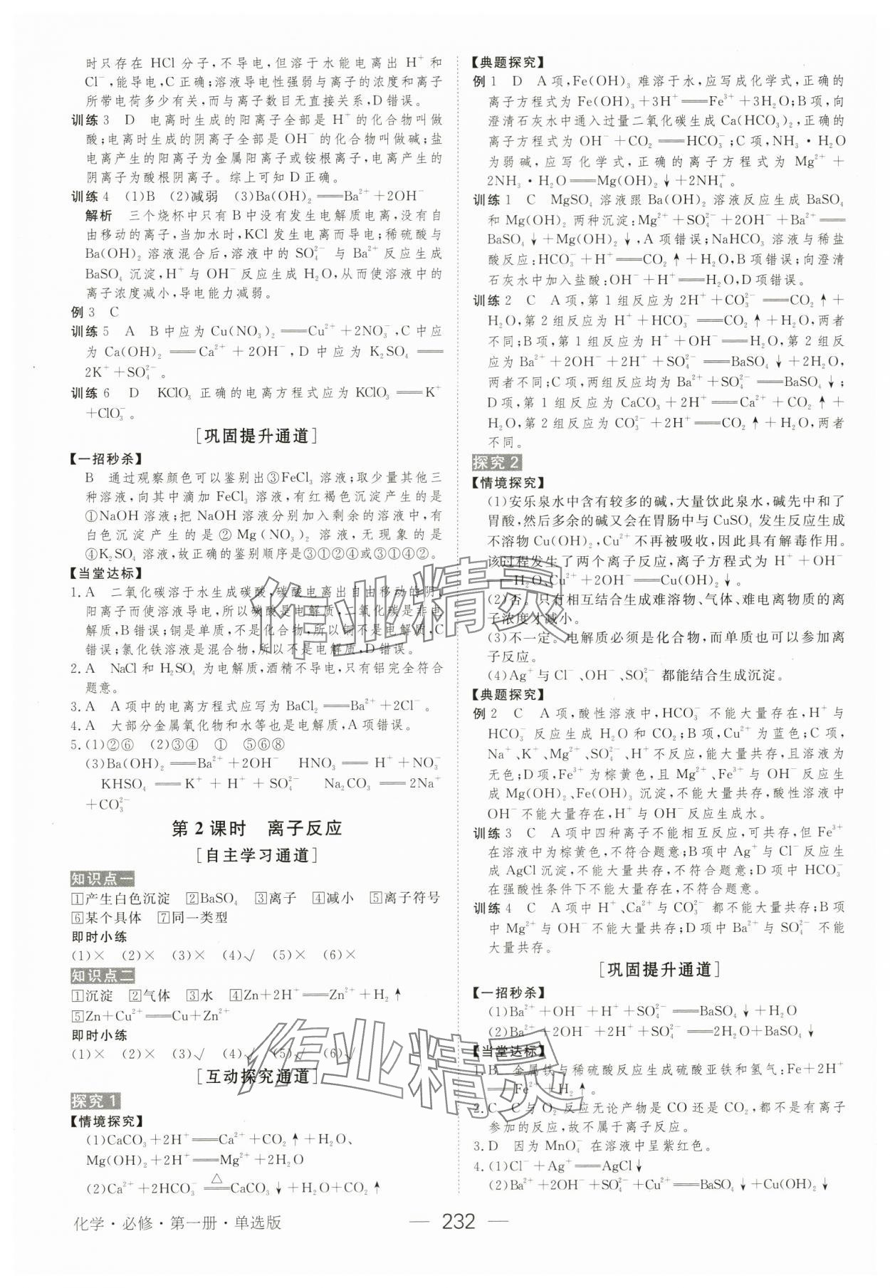 2023年綠色通道高中化學必修第一冊人教版 參考答案第3頁