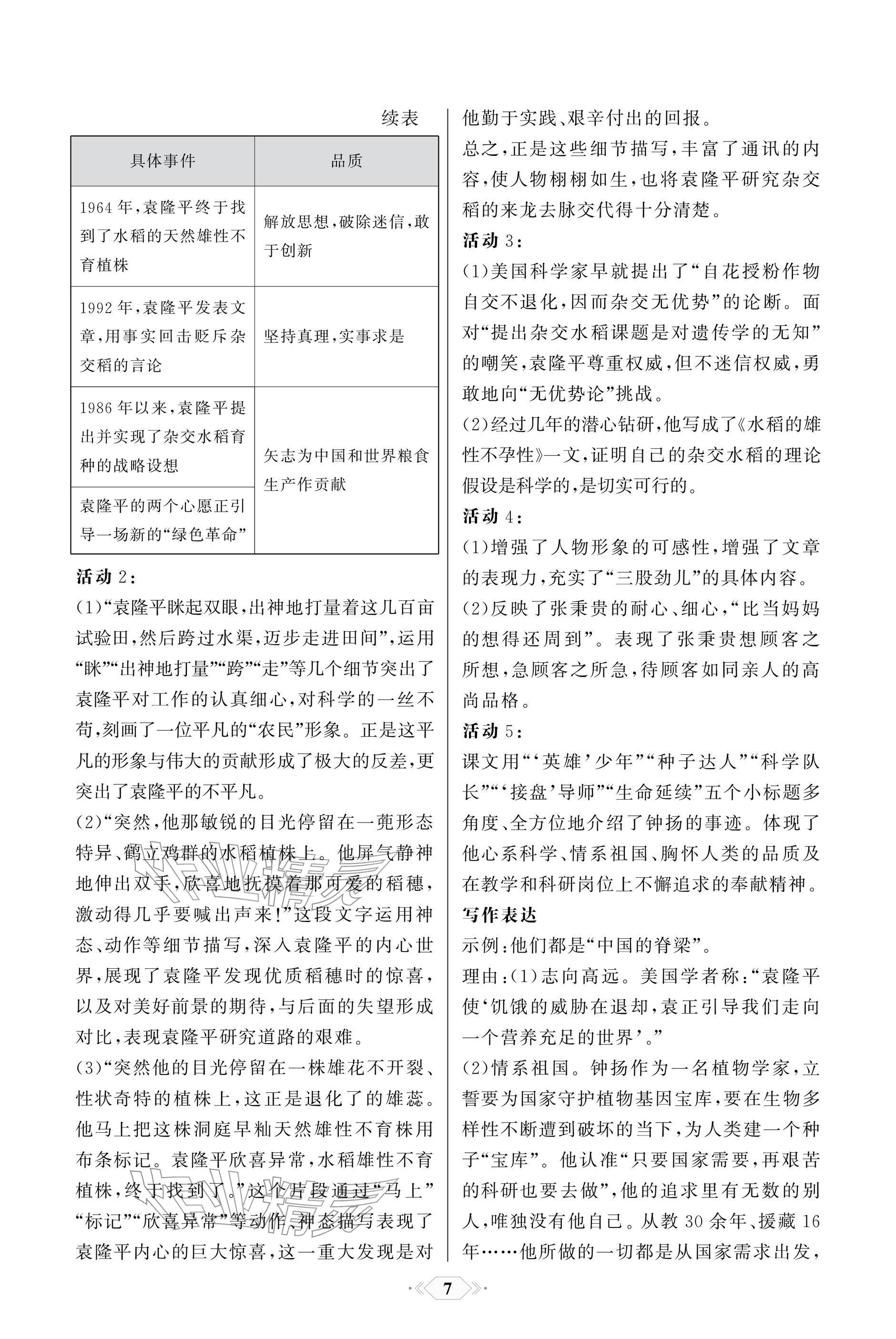 2025年同步解析与测评课时练人民教育出版社高中语文必修上册人教版单色版 参考答案第7页
