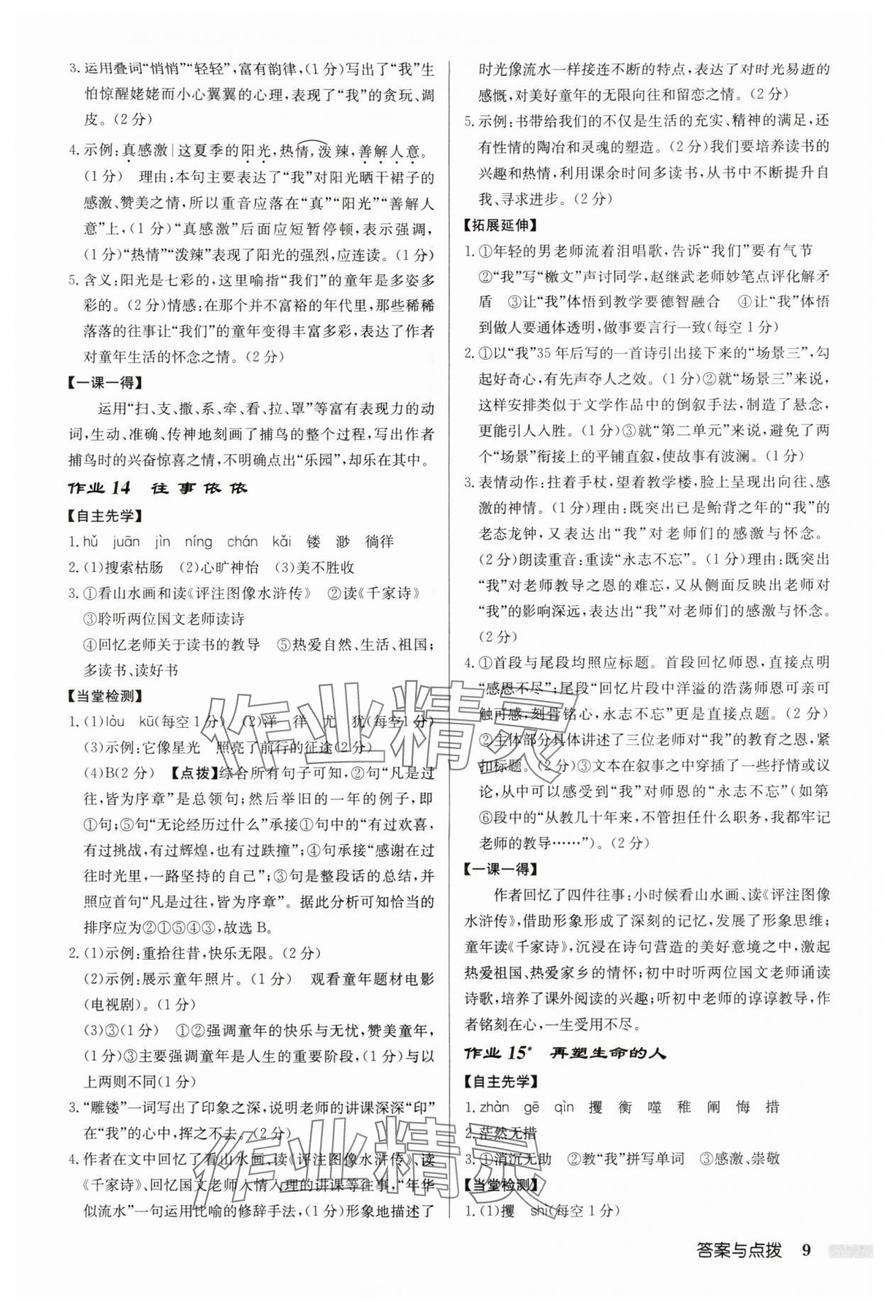 2025年啟東中學(xué)作業(yè)本七年級(jí)語(yǔ)文上冊(cè)人教版宿遷專(zhuān)版 參考答案第9頁(yè)