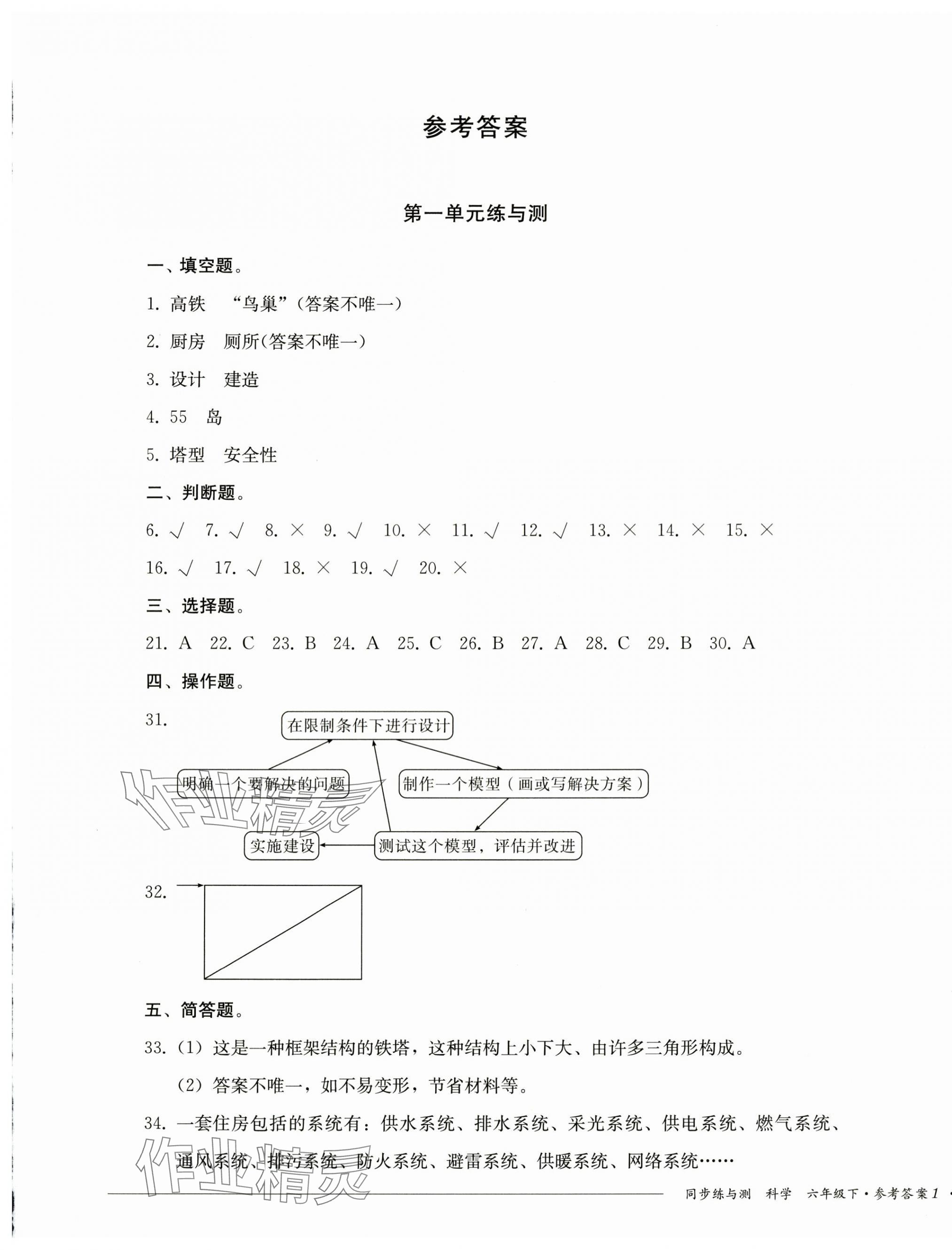 2025年同步練與測六年級科學(xué)下冊教科版 第1頁