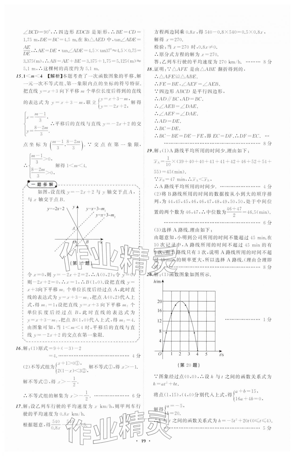 2026年中考必备辽宁师范大学出版社数学辽宁专版&nbsp;参考答案第19页