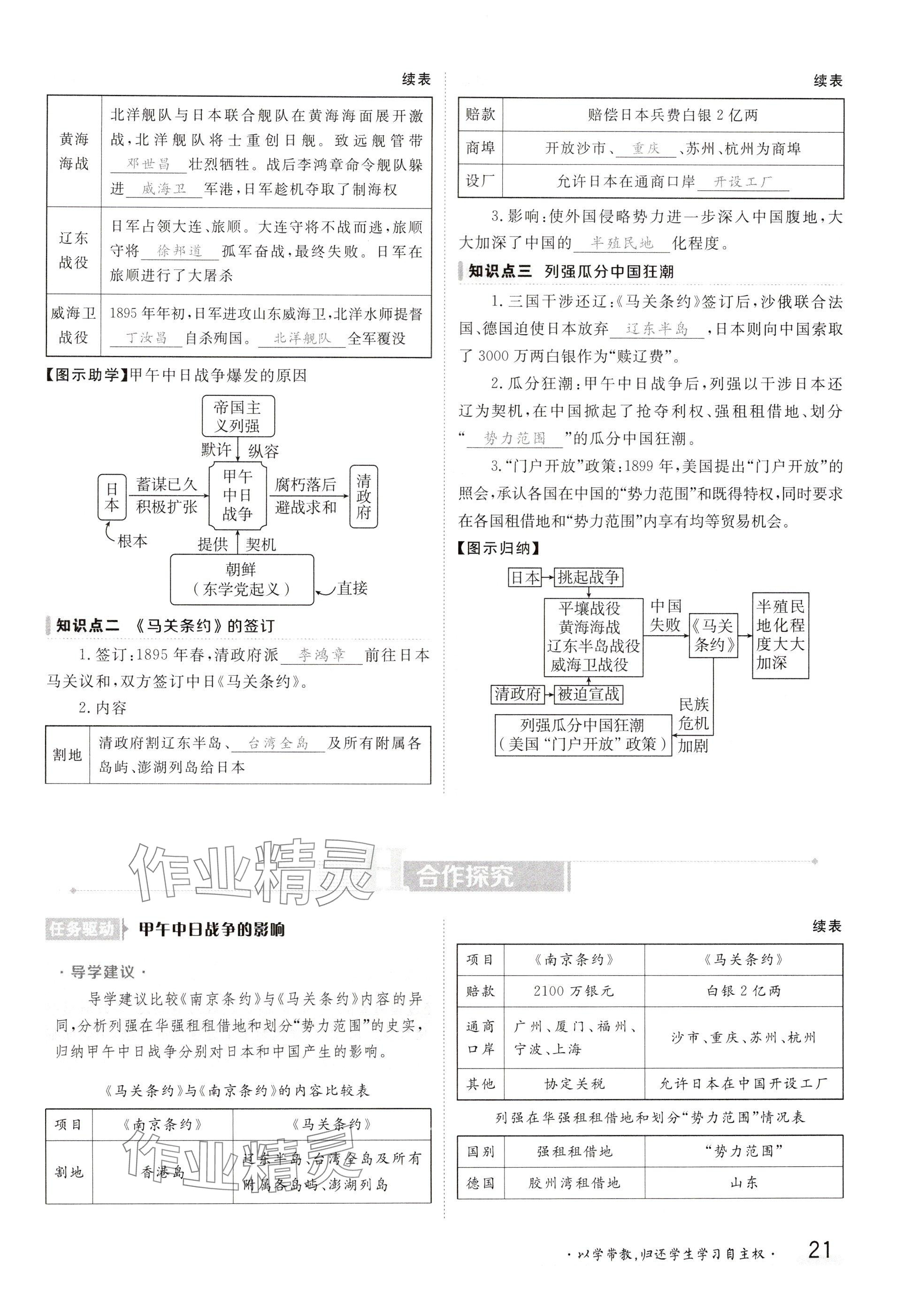 2024年金太陽導學案八年級歷史上冊人教版 參考答案第21頁