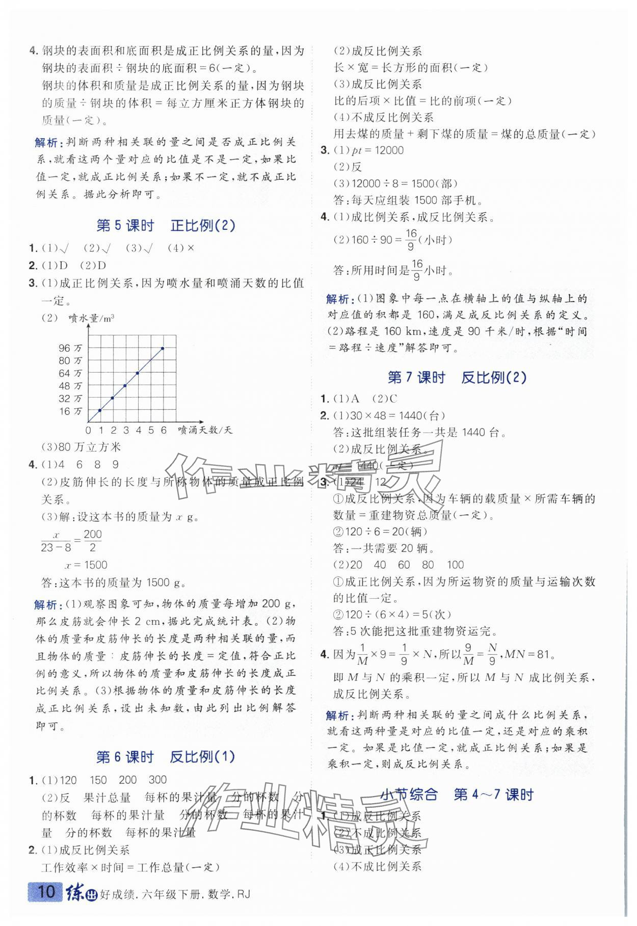 2025年練出好成績六年級數(shù)學下冊人教版 參考答案第9頁