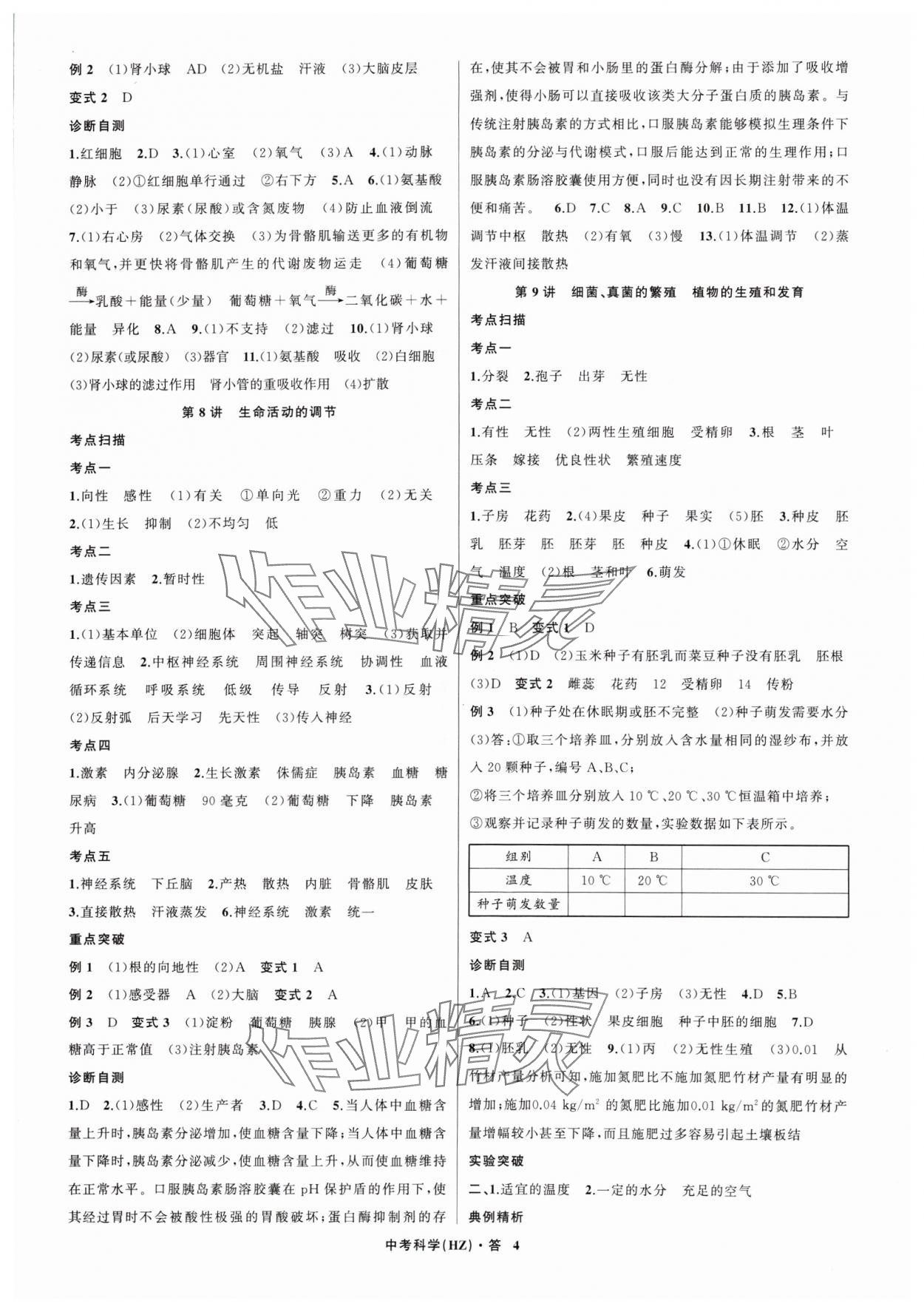 2024年名師面對面中考滿分特訓方案科學（生物與化學） 參考答案第4頁