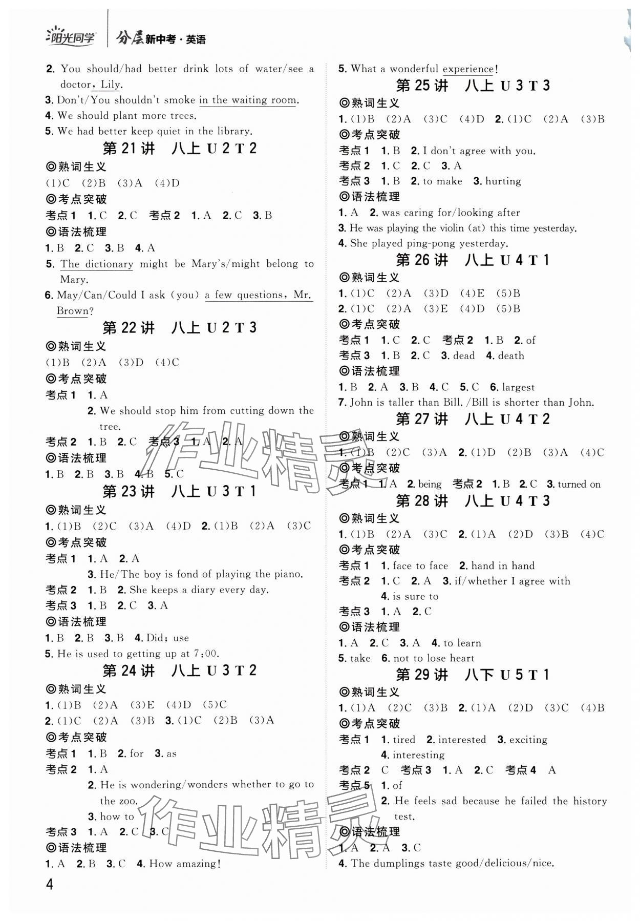 2025年阳光同学分层新中考英语福建专版 参考答案第4页