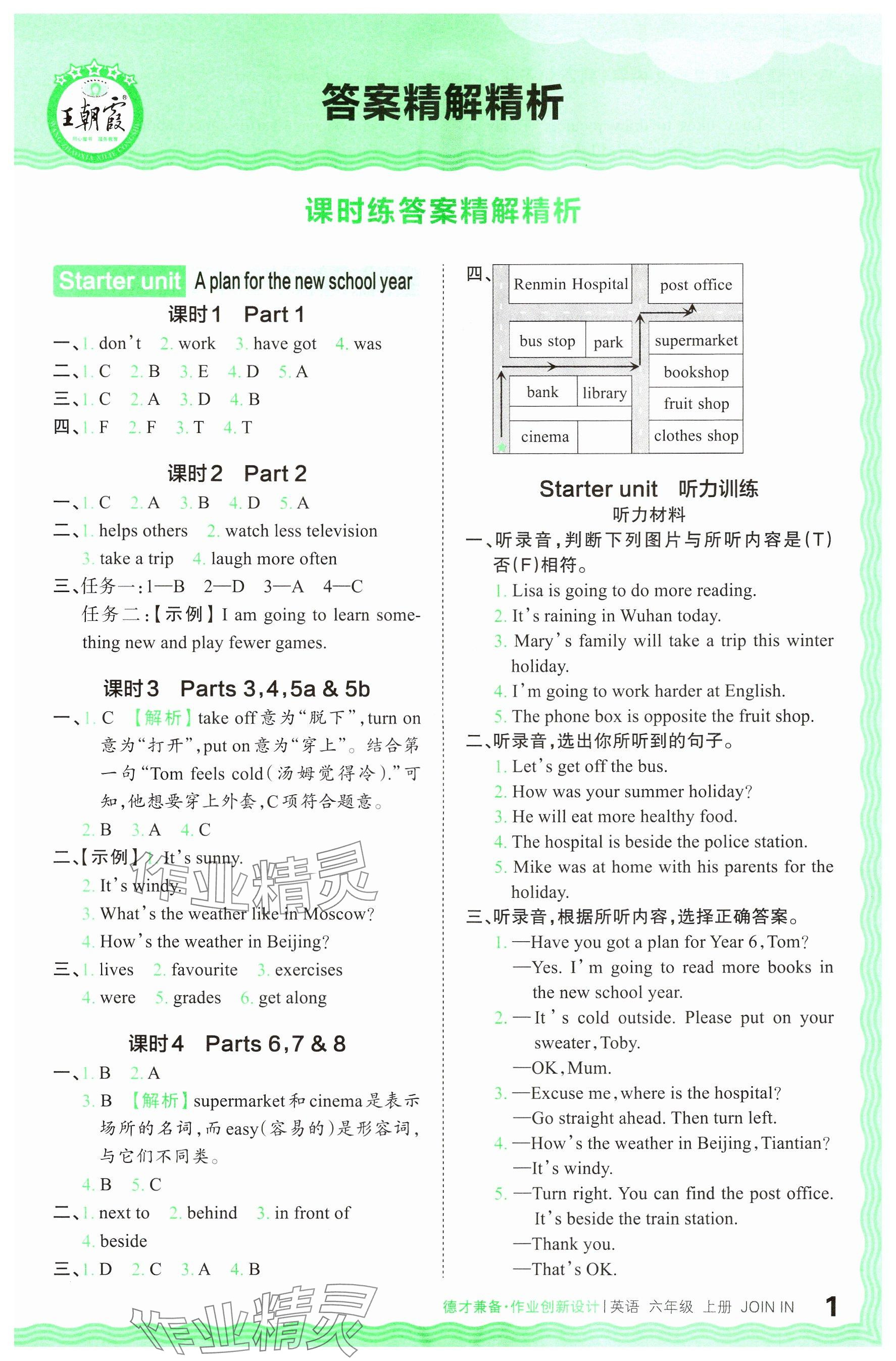 2024年王朝霞德才兼?zhèn)渥鳂I(yè)創(chuàng)新設(shè)計六年級英語上冊Join in 參考答案第1頁