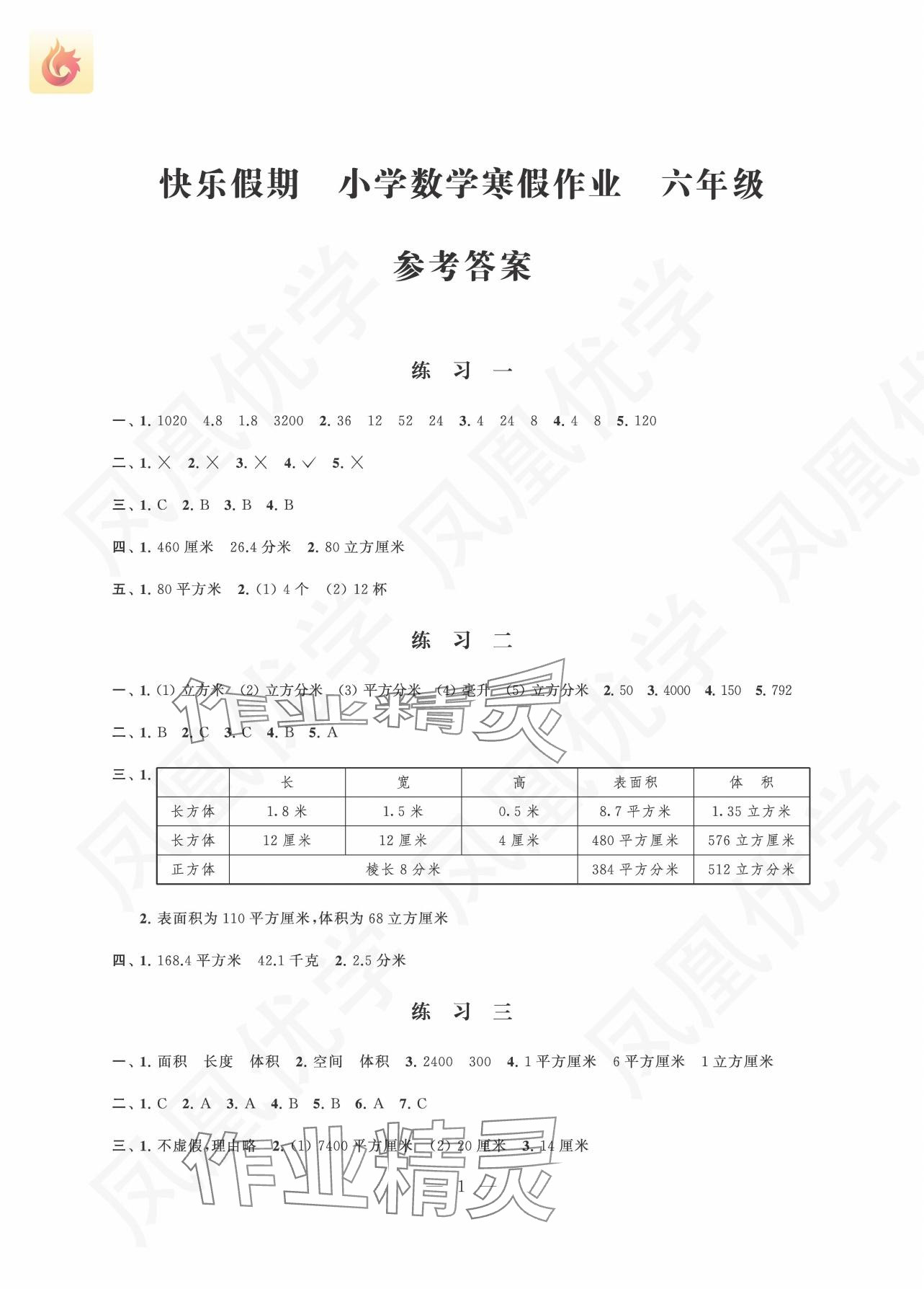 2025年快樂假期江蘇鳳凰科學(xué)技術(shù)出版社六年級數(shù)學(xué)蘇教版 參考答案第1頁