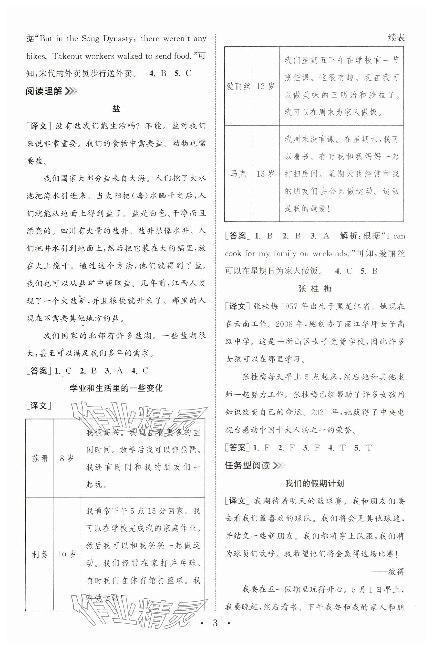 2024年通城學(xué)典小學(xué)英語閱讀組合訓(xùn)練六年級下冊通用版 參考答案第3頁