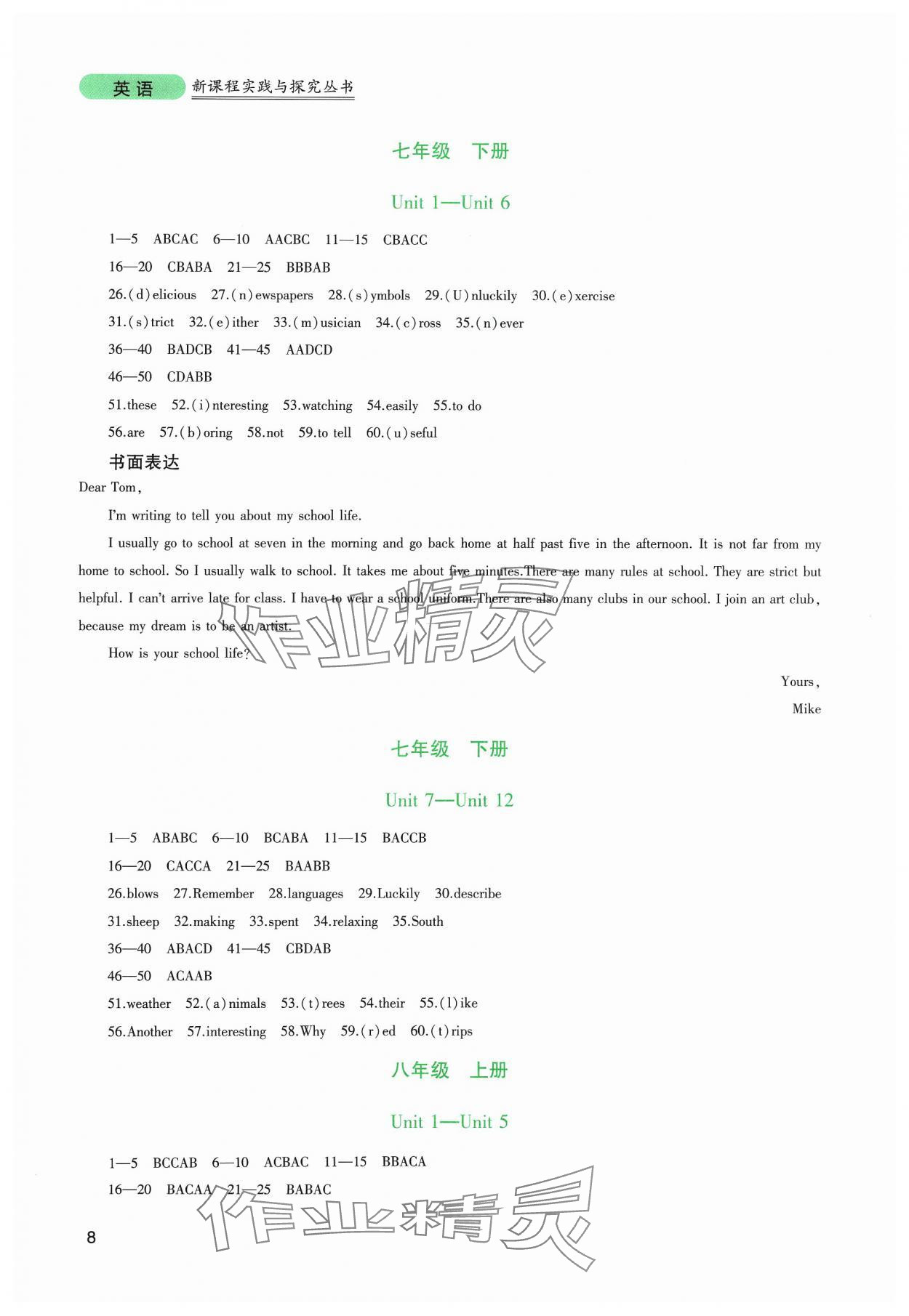 2024年新课程实践与探究丛书九年级英语下册人教版 参考答案第8页