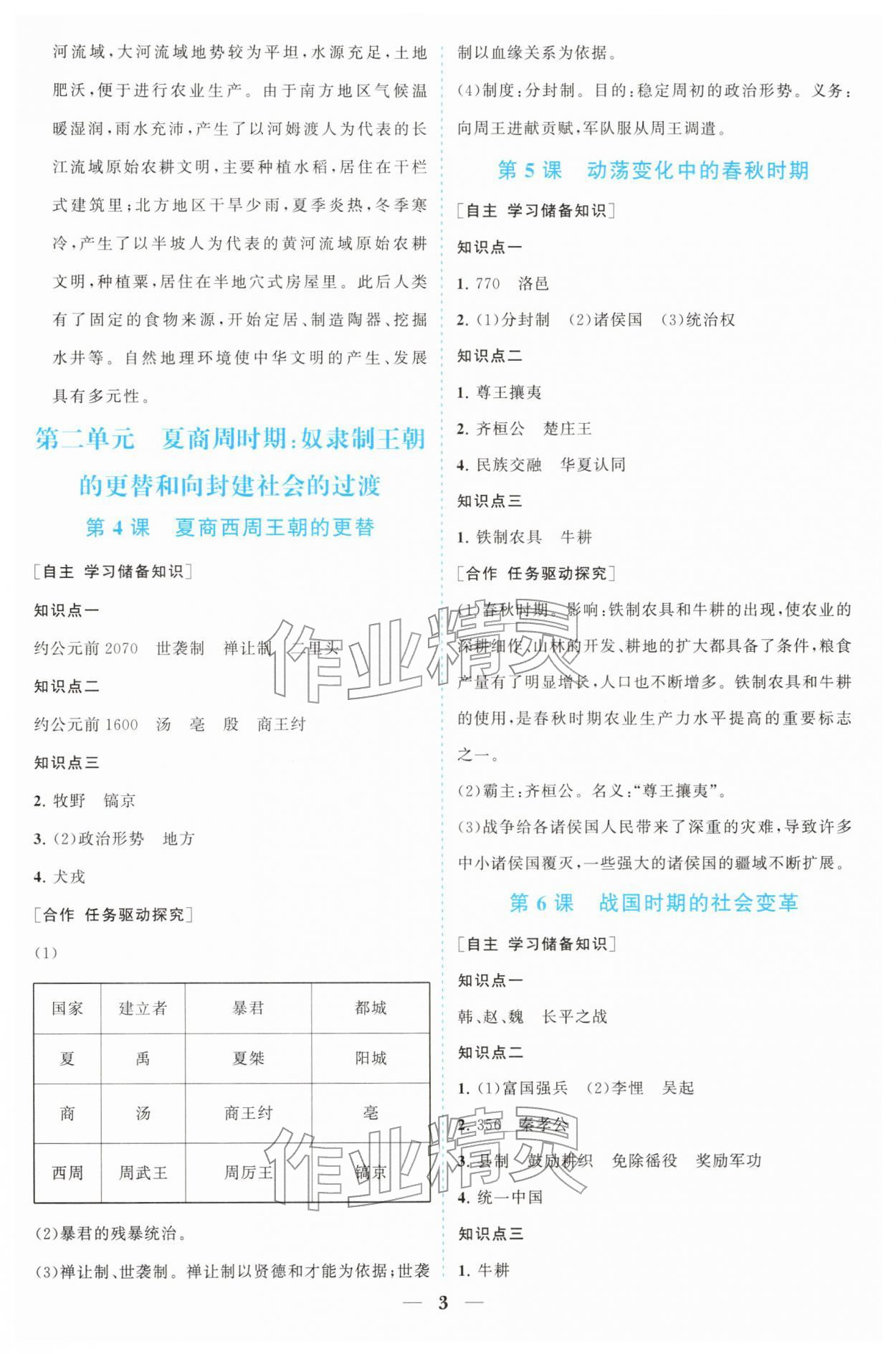 2025年新课程同步练习册七年级历史上册人教版四川专版 参考答案第3页