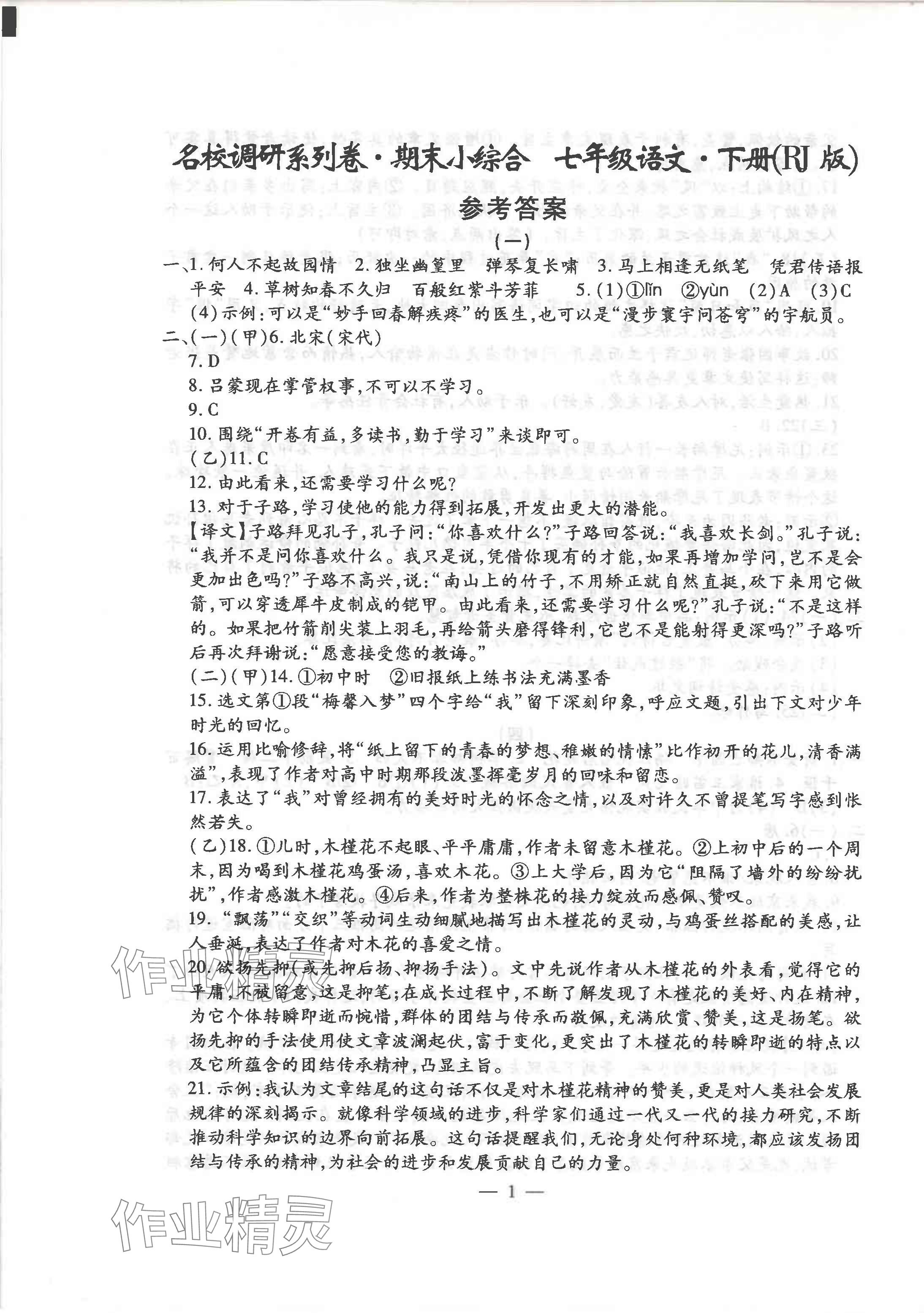 2024年名校調(diào)研系列卷期末小綜合七年級(jí)下冊人教版 第1頁