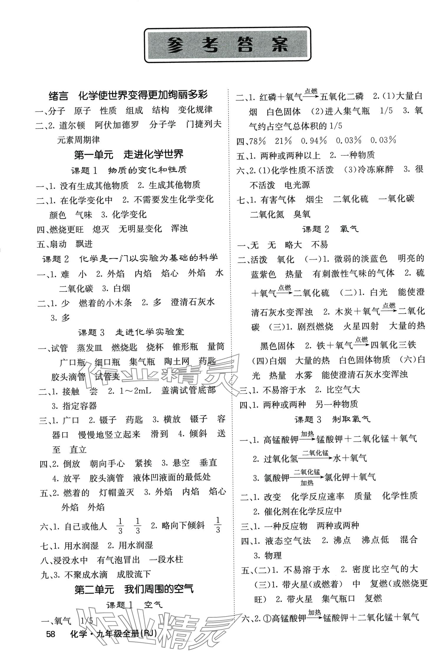 2024年课堂点睛九年级化学全一册人教版 第1页