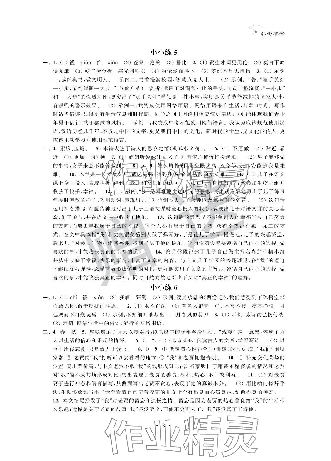 2025年暑假小小練七年級語文數(shù)學英語合訂本 參考答案第3頁
