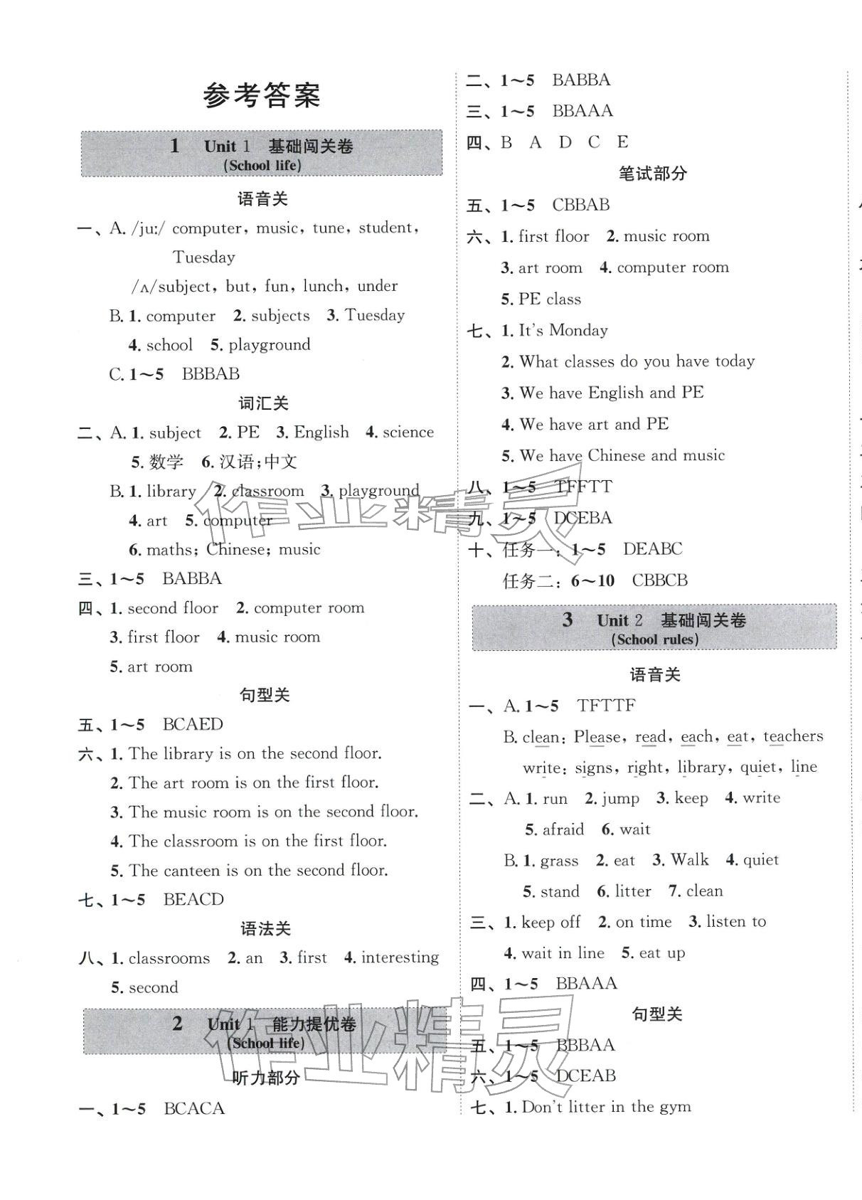 2025年一步名校單元測試卷四年級英語上冊冀教版&nbsp;參考答案第1頁