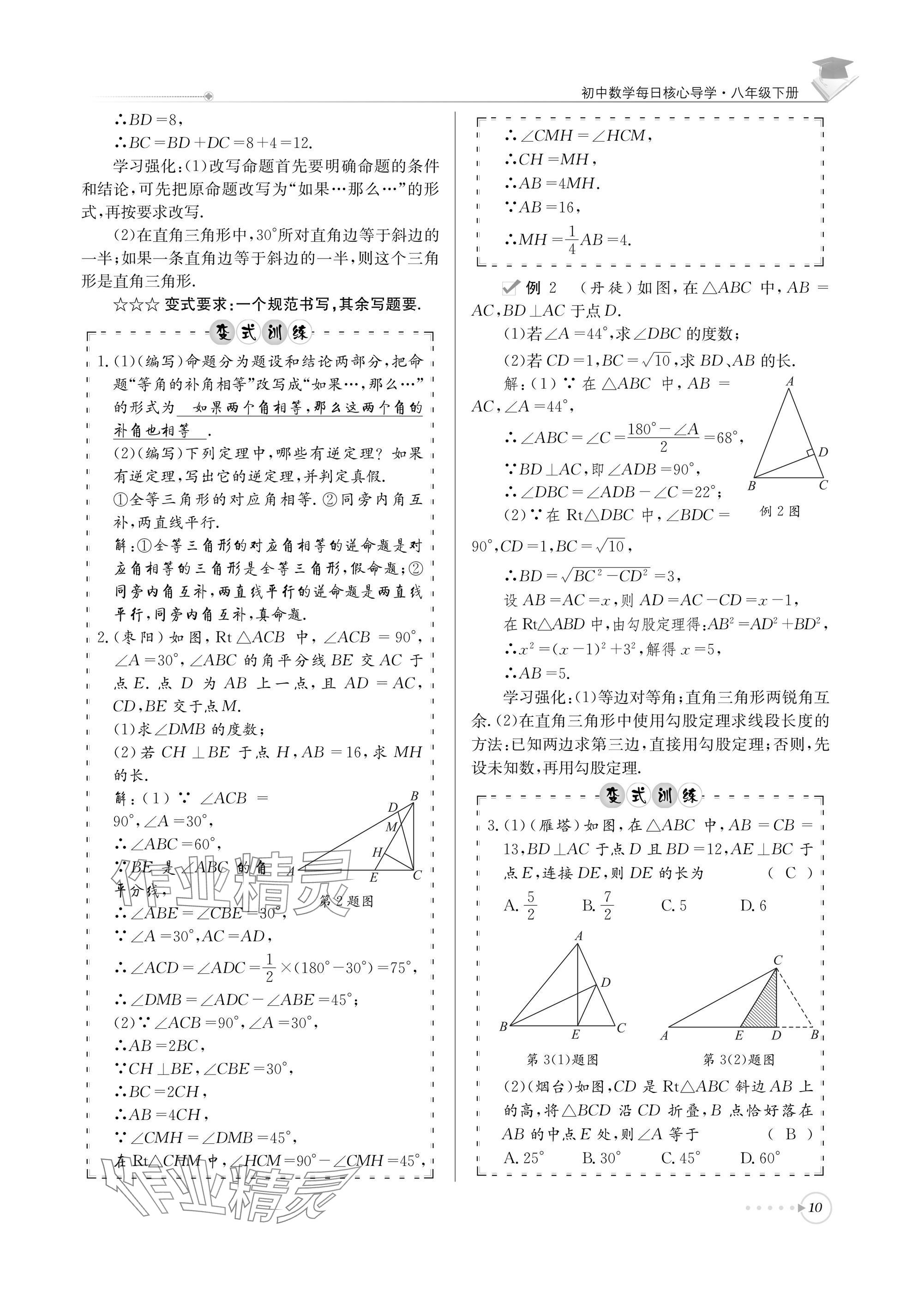 2025年初中数学每日核心导学八年级下册北师大版 参考答案第10页