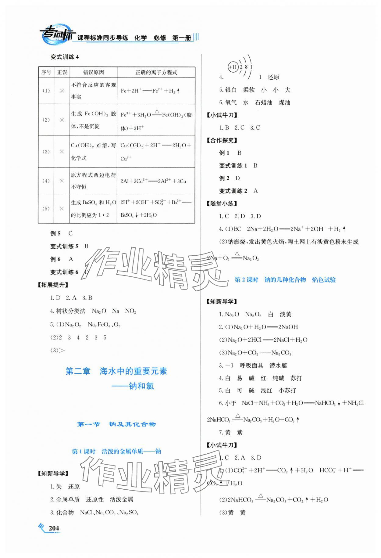 2024年课程标准同步导练高中化学必修第一册人教版 第4页