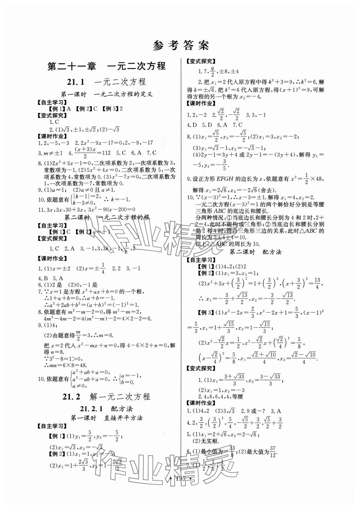 2024年长江全能学案同步练习册九年级数学全一册人教版 第1页