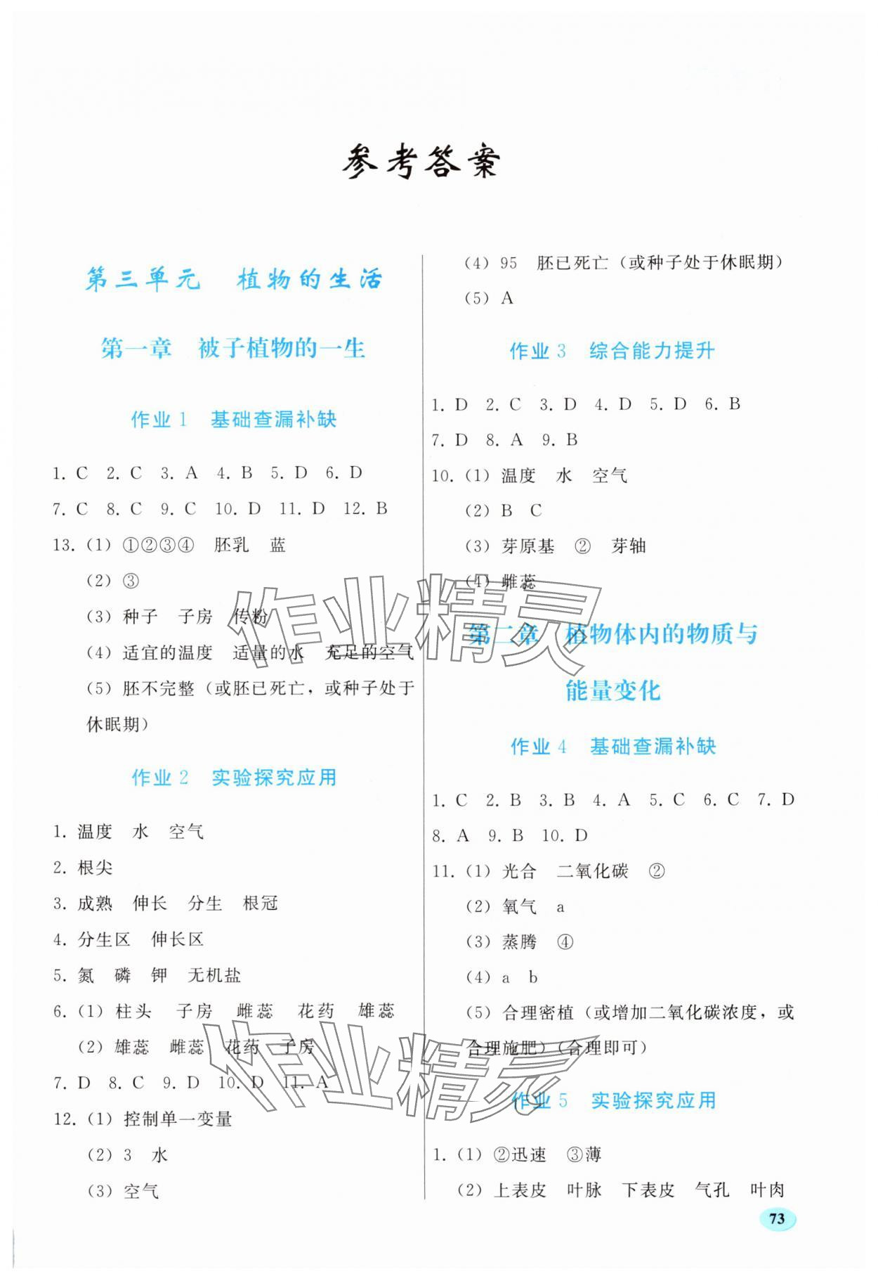 2025年暑假作業人民教育出版社七年級生物人教版 第1頁