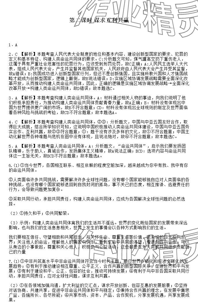 2025年知識與能力訓練九年級道德與法治下冊人教版 參考答案第4頁