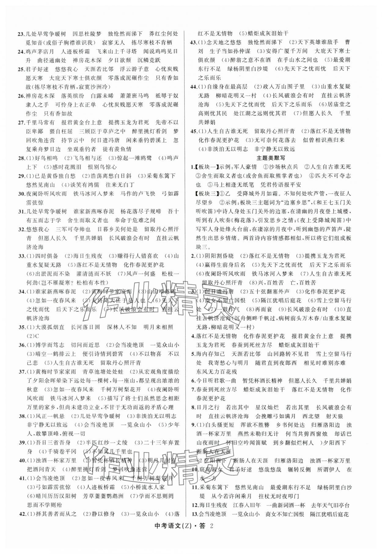 2024名师面对面中考满分特训方案语文人教版浙江专版 参考答案第2页