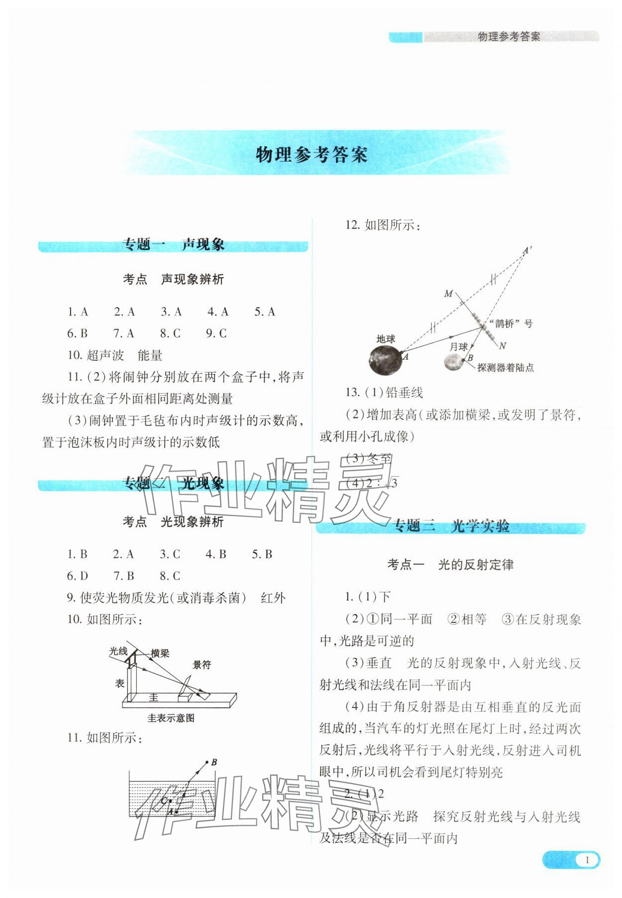 2025年中考復(fù)習(xí)指導(dǎo)與優(yōu)化訓(xùn)練理綜山西專版 參考答案第1頁