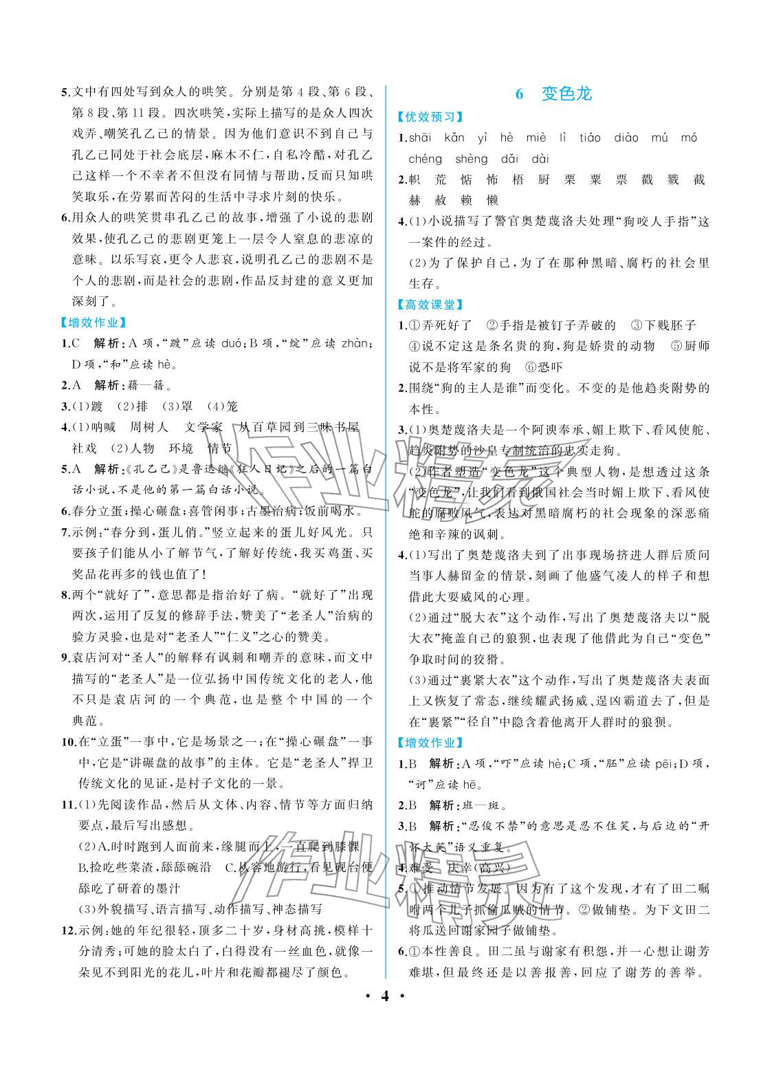 2026年人教金学典同步解析与测评九年级语文下册人教版重庆专版&nbsp;参考答案第4页