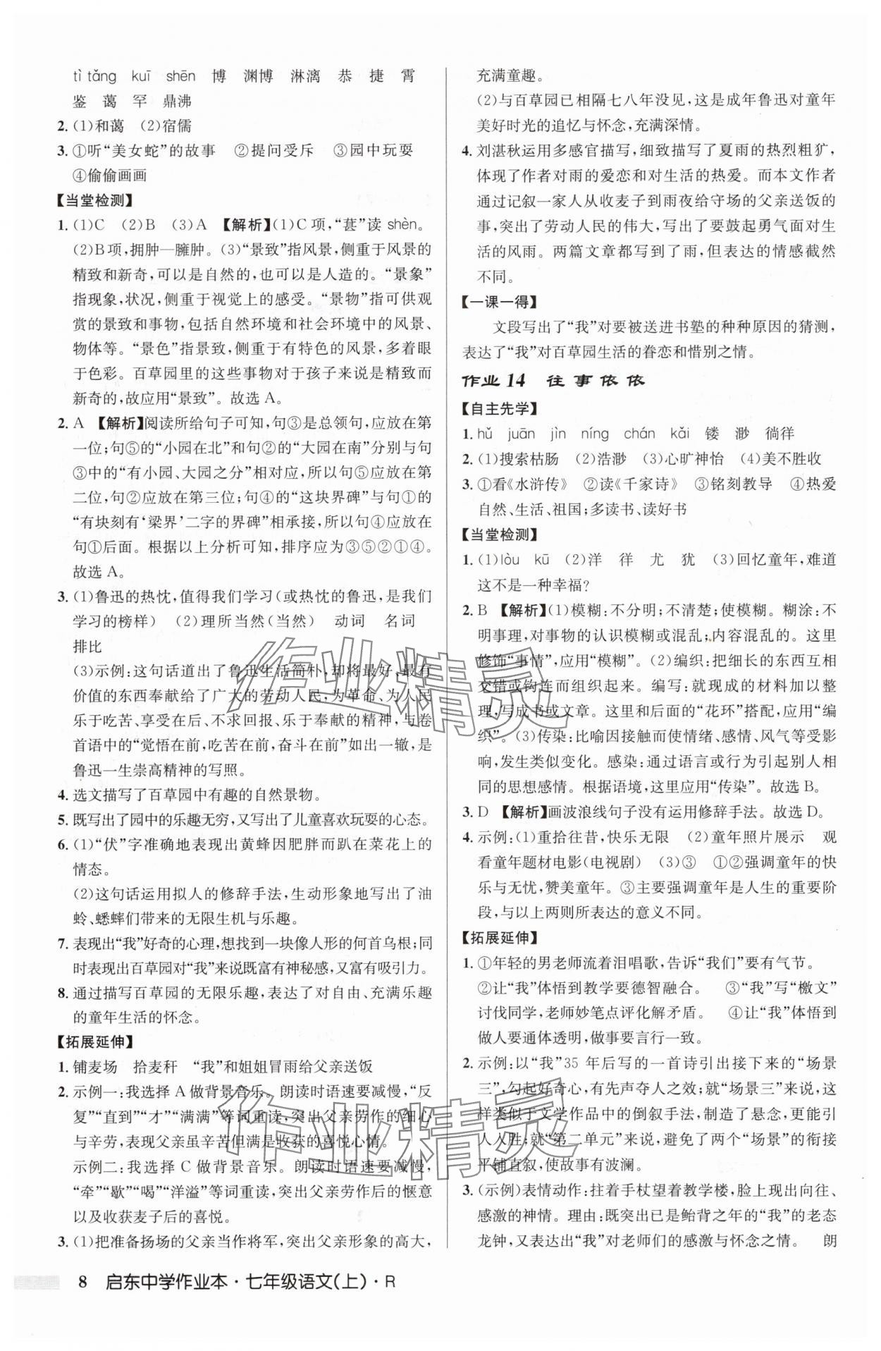 2025年啟東中學(xué)作業(yè)本七年級語文上冊人教版 第8頁