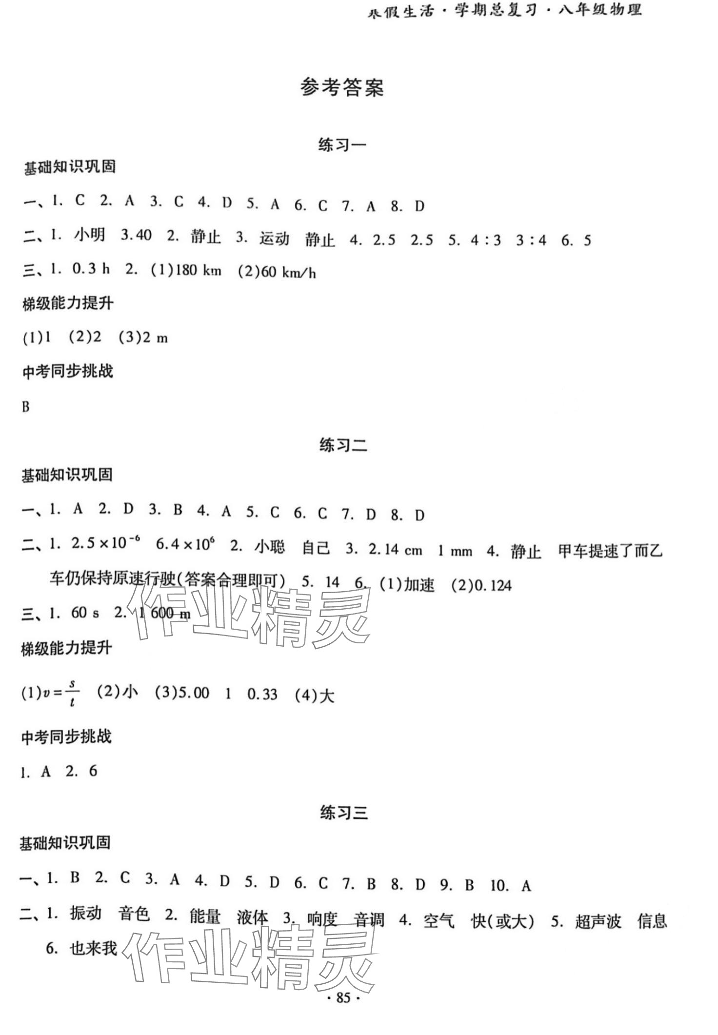 2024年寒假生活学期总复习八年级物理 第1页