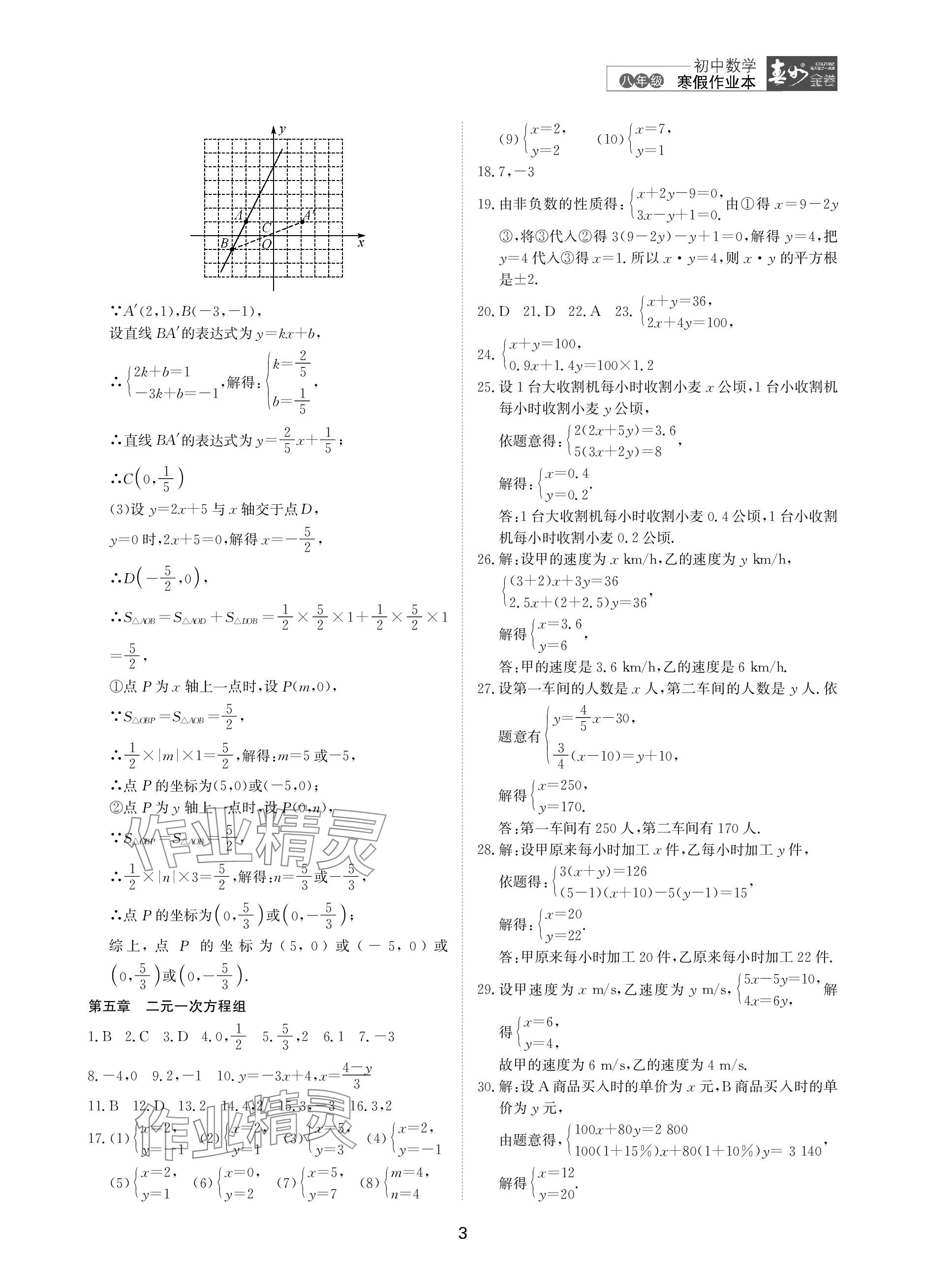 2024年春如金卷数学寒假作业本八年级 参考答案第3页