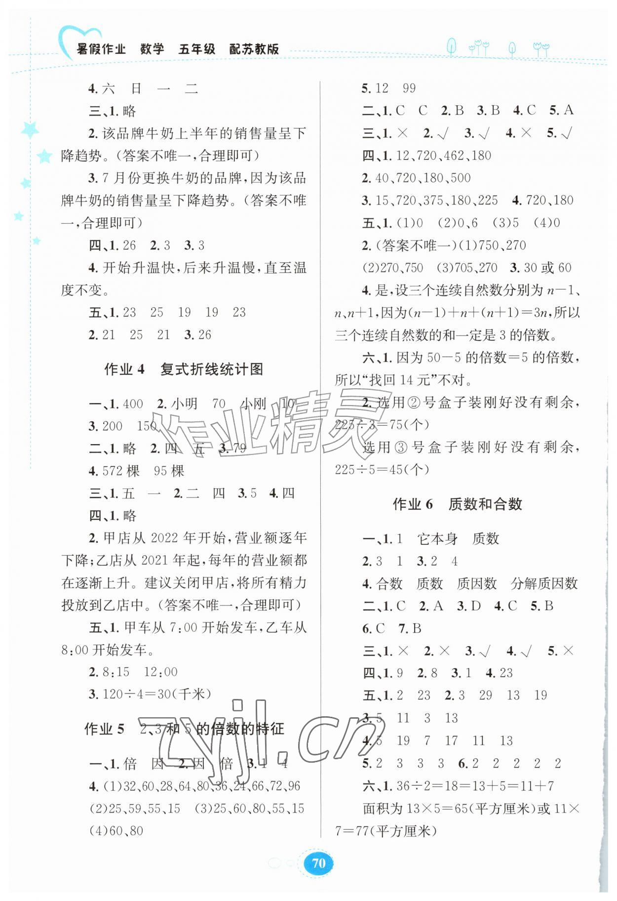 2026年暑假作业贵州教育出版社五年级数学苏教版&nbsp;第2页