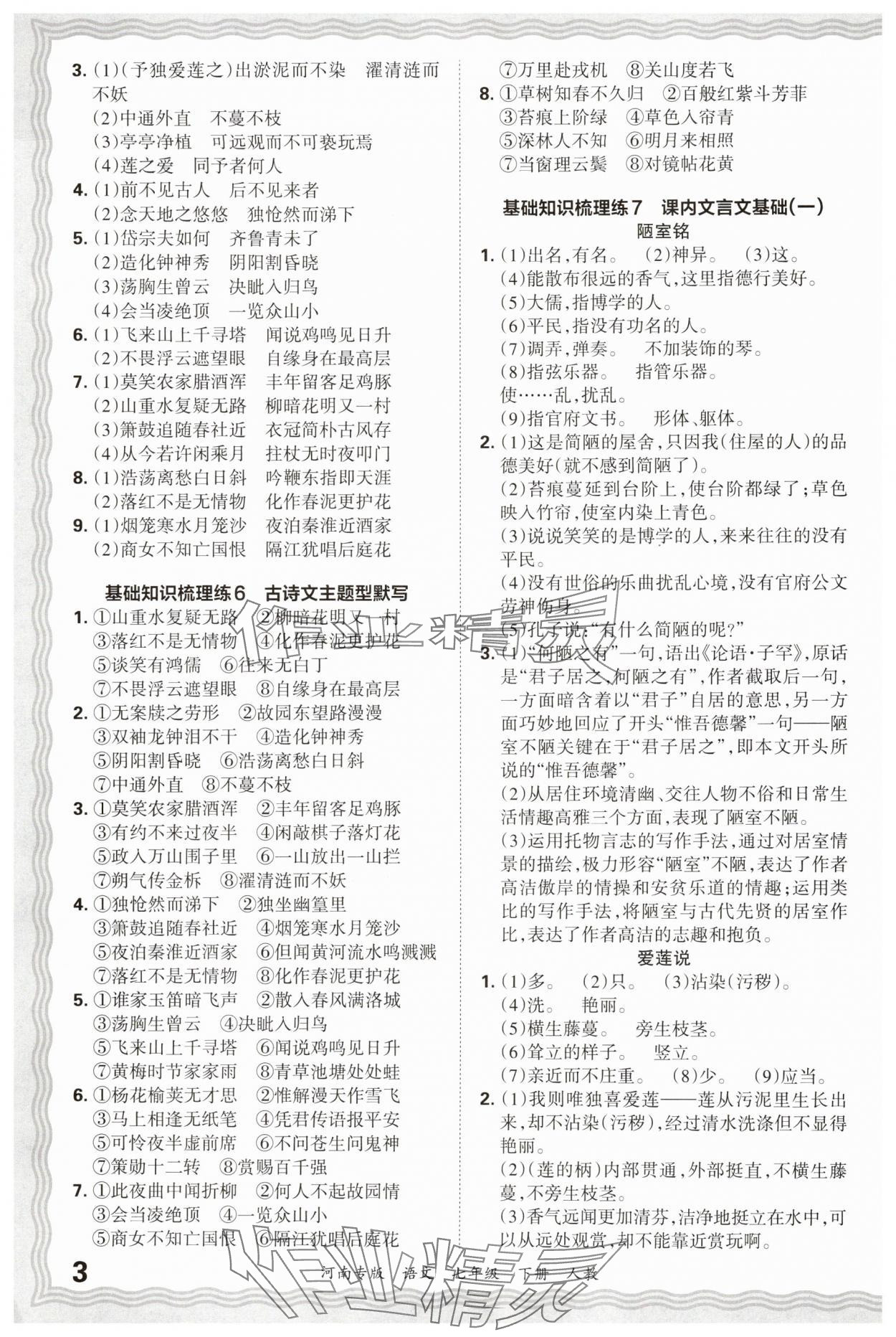 2025年王朝霞各地期末試卷精選七年級語文下冊人教版河南專版 參考答案第3頁