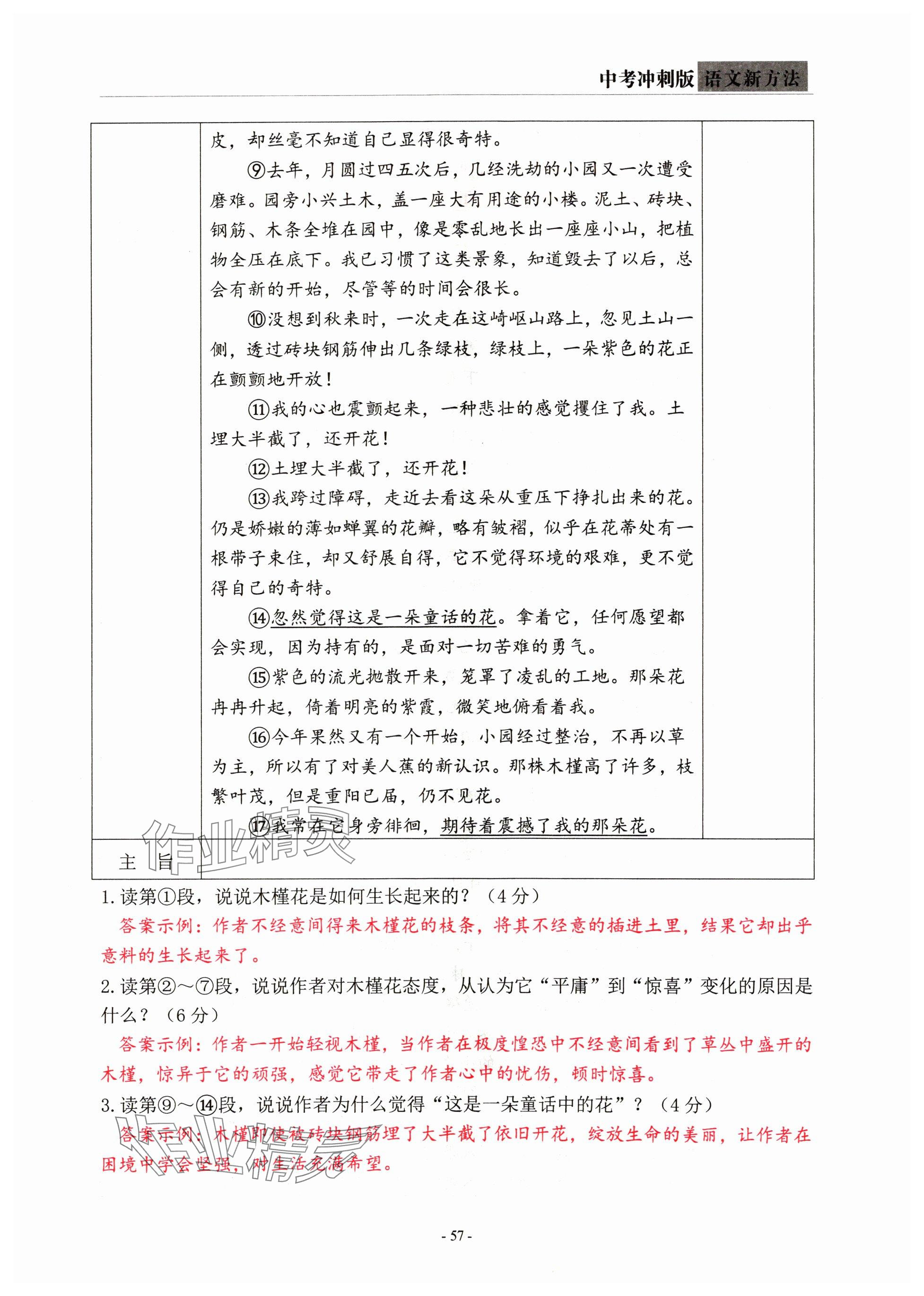 2024年語文新方法中考沖刺版&nbsp;參考答案第57頁