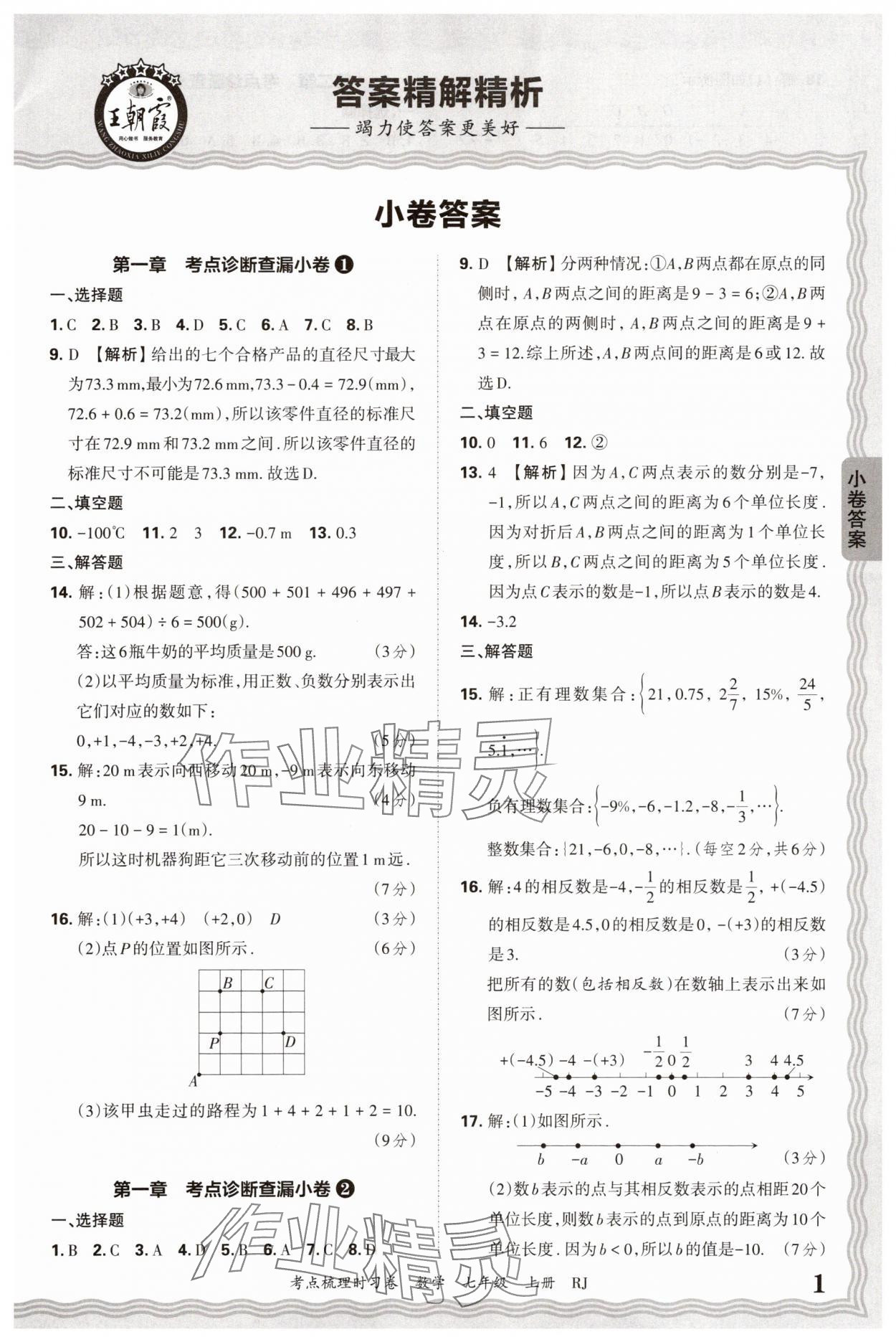 2025年王朝霞考點梳理時習卷七年級數學上冊人教版 第1頁