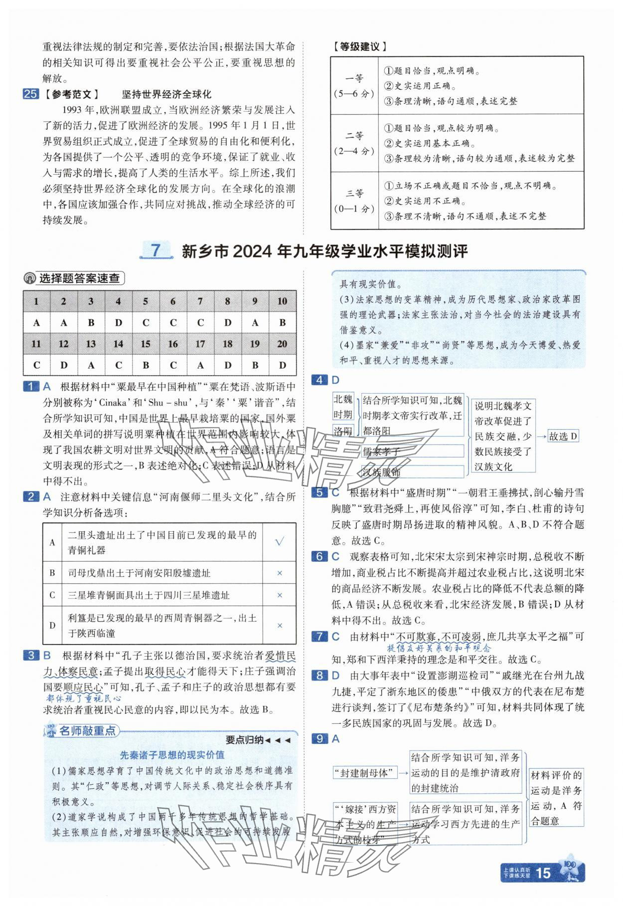 2025年金考卷中考45套匯編歷史河南專版紫色封面 參考答案第15頁