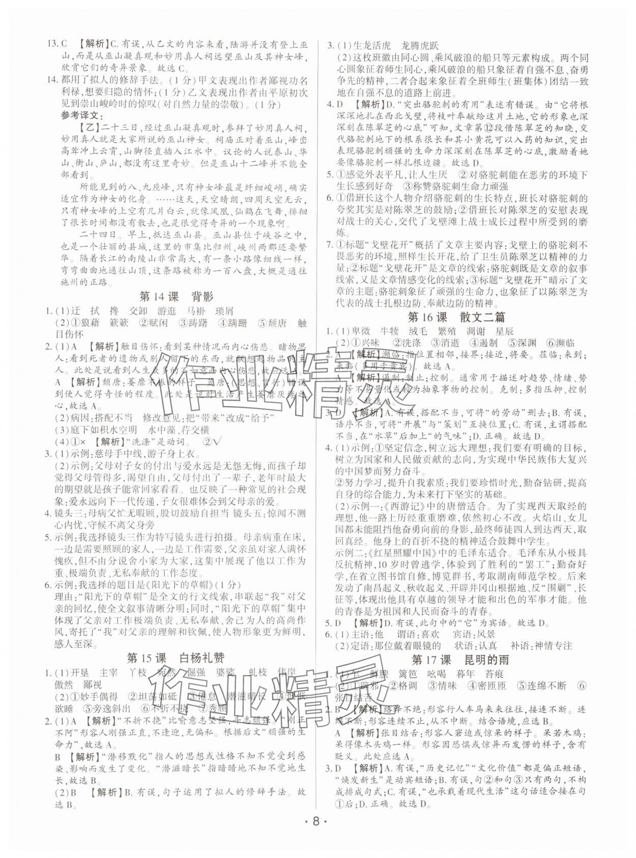 2024年基礎精練八年級語文上冊人教版深圳專版 第8頁