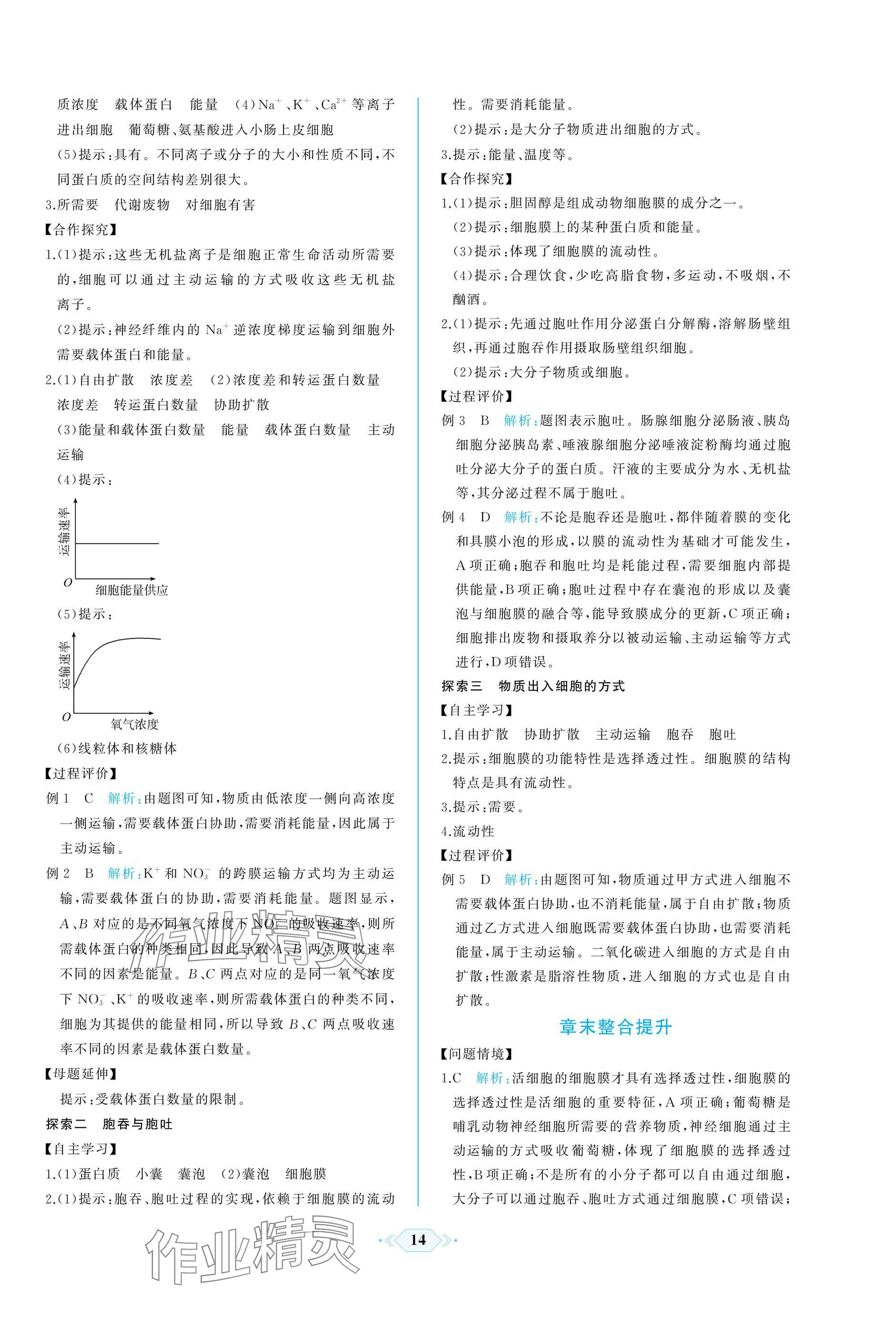 2024年同步解析與測(cè)評(píng)課時(shí)練人民教育出版社高中生物必修1人教版增強(qiáng)版 參考答案第14頁