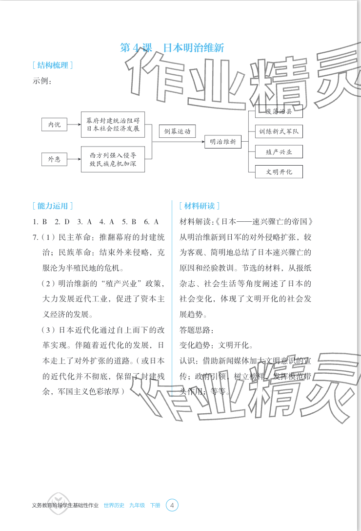 2024年學生基礎性作業(yè)九年級歷史下冊人教版 參考答案第4頁