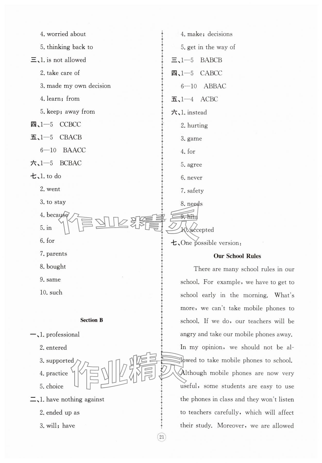 2025年同步练习册智慧拓展九年级英语上册人教版菏泽专版&nbsp;参考答案第9页