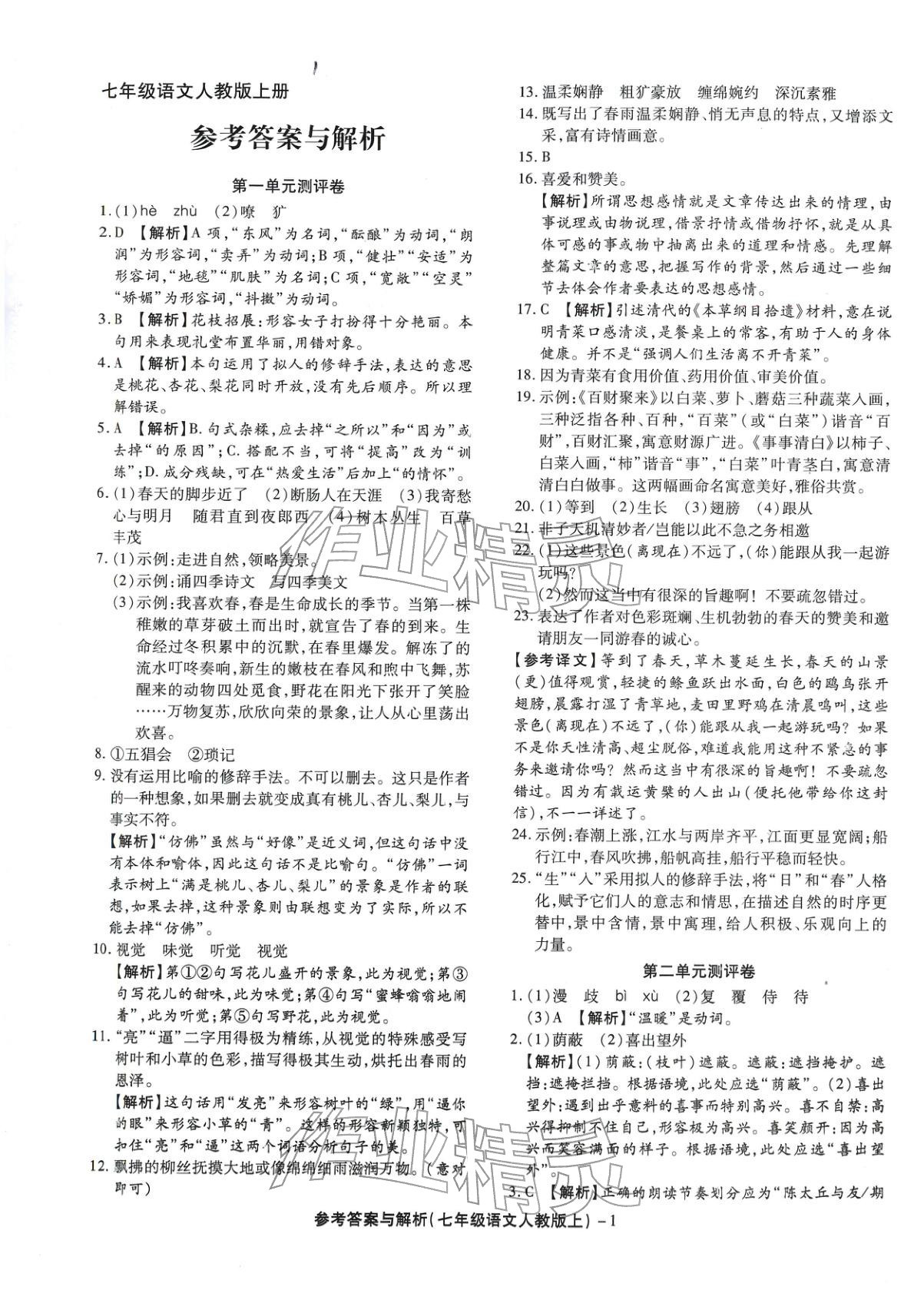 2025年練考通全優(yōu)卷七年級(jí)語文上冊人教版&nbsp;第1頁