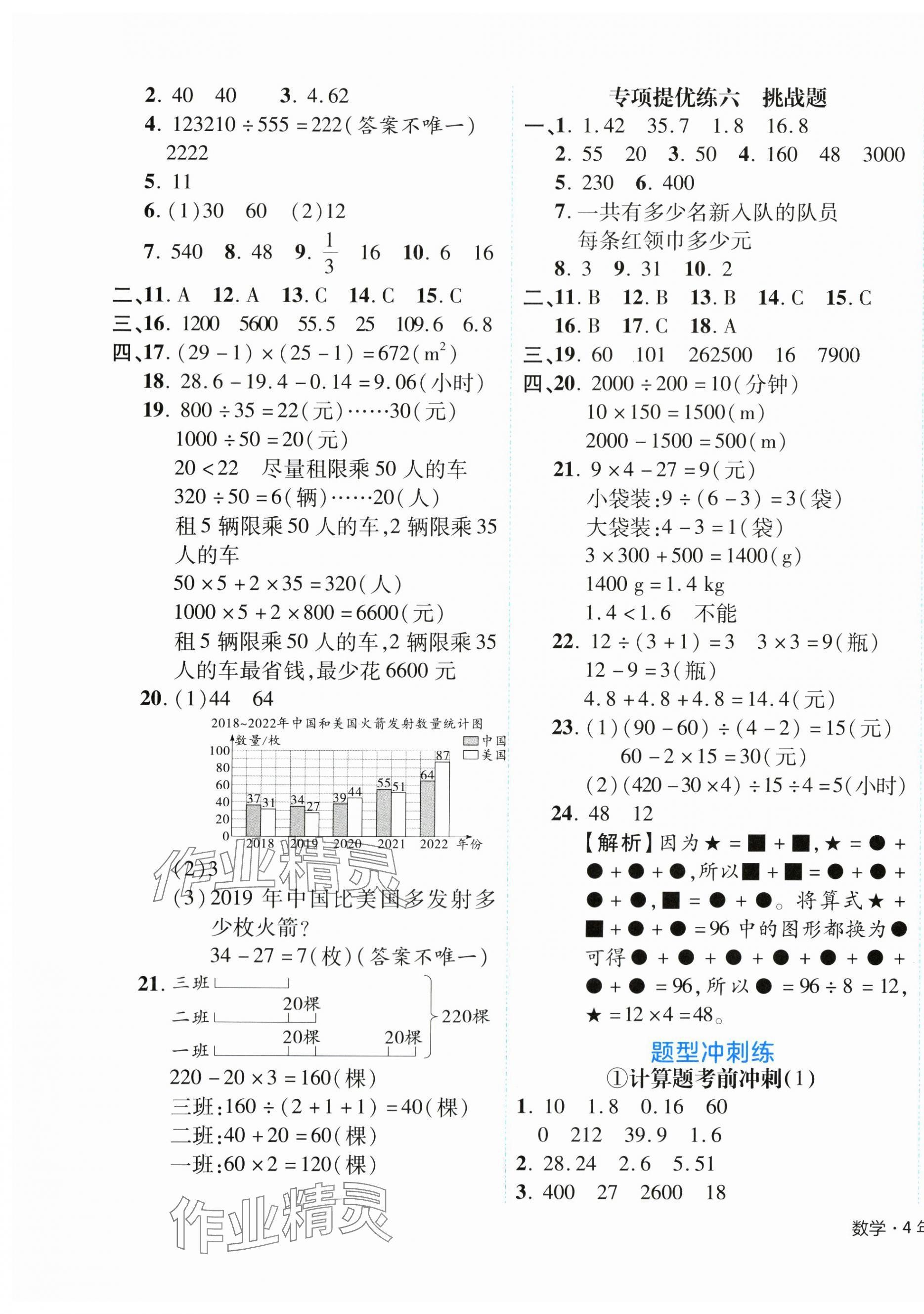 2024年期末真題新卷四年級數(shù)學(xué)下冊人教版浙江專版 參考答案第5頁